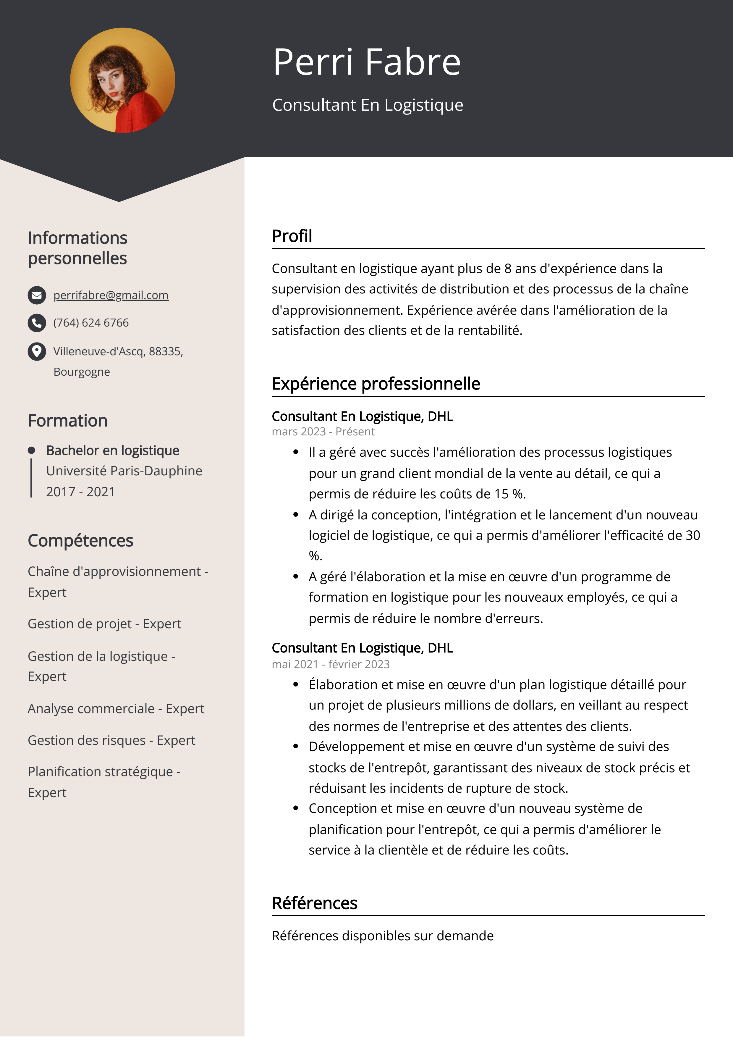 Exemple de CV de consultant en logistique