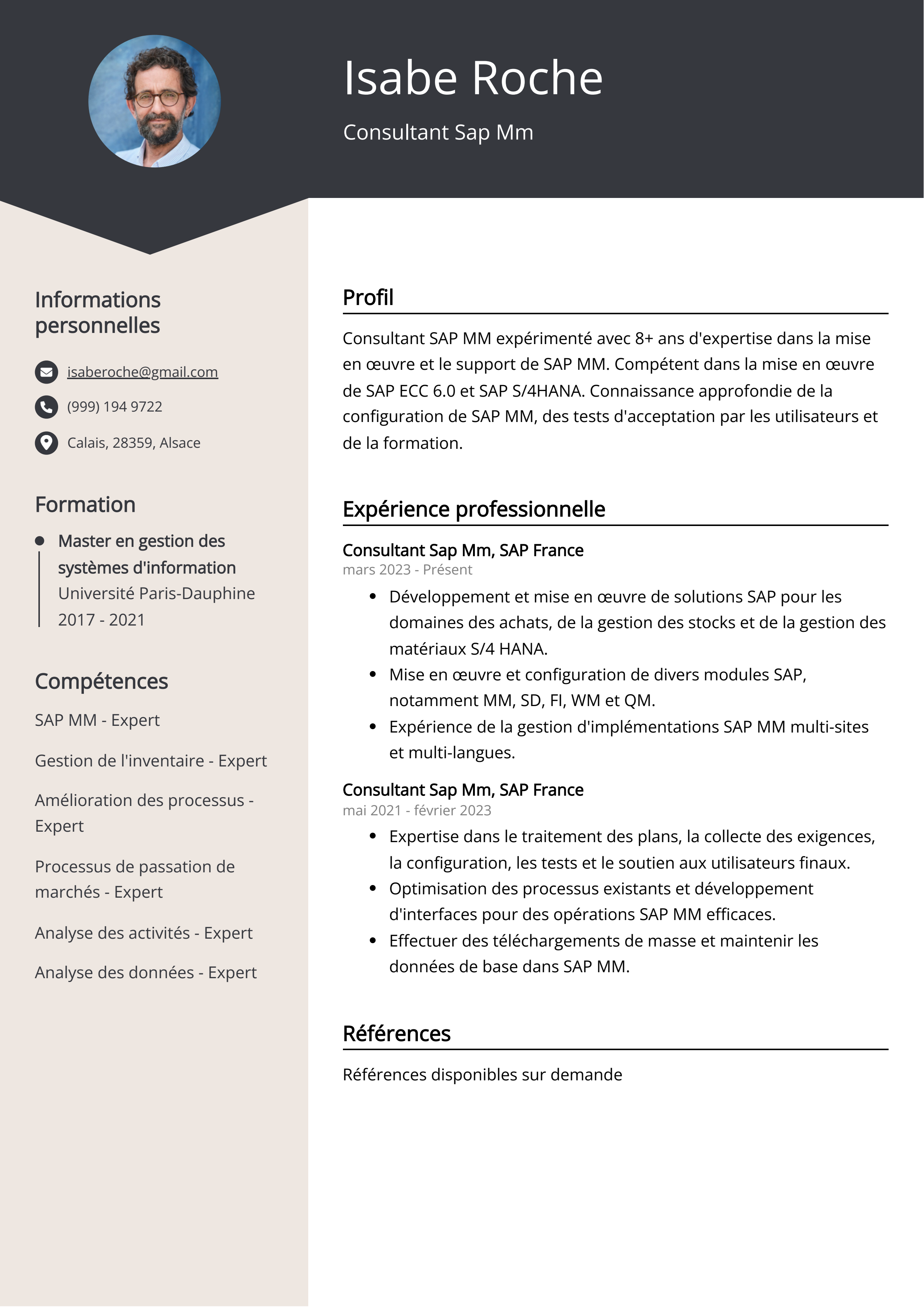 Exemple de CV de consultant Sap Mm