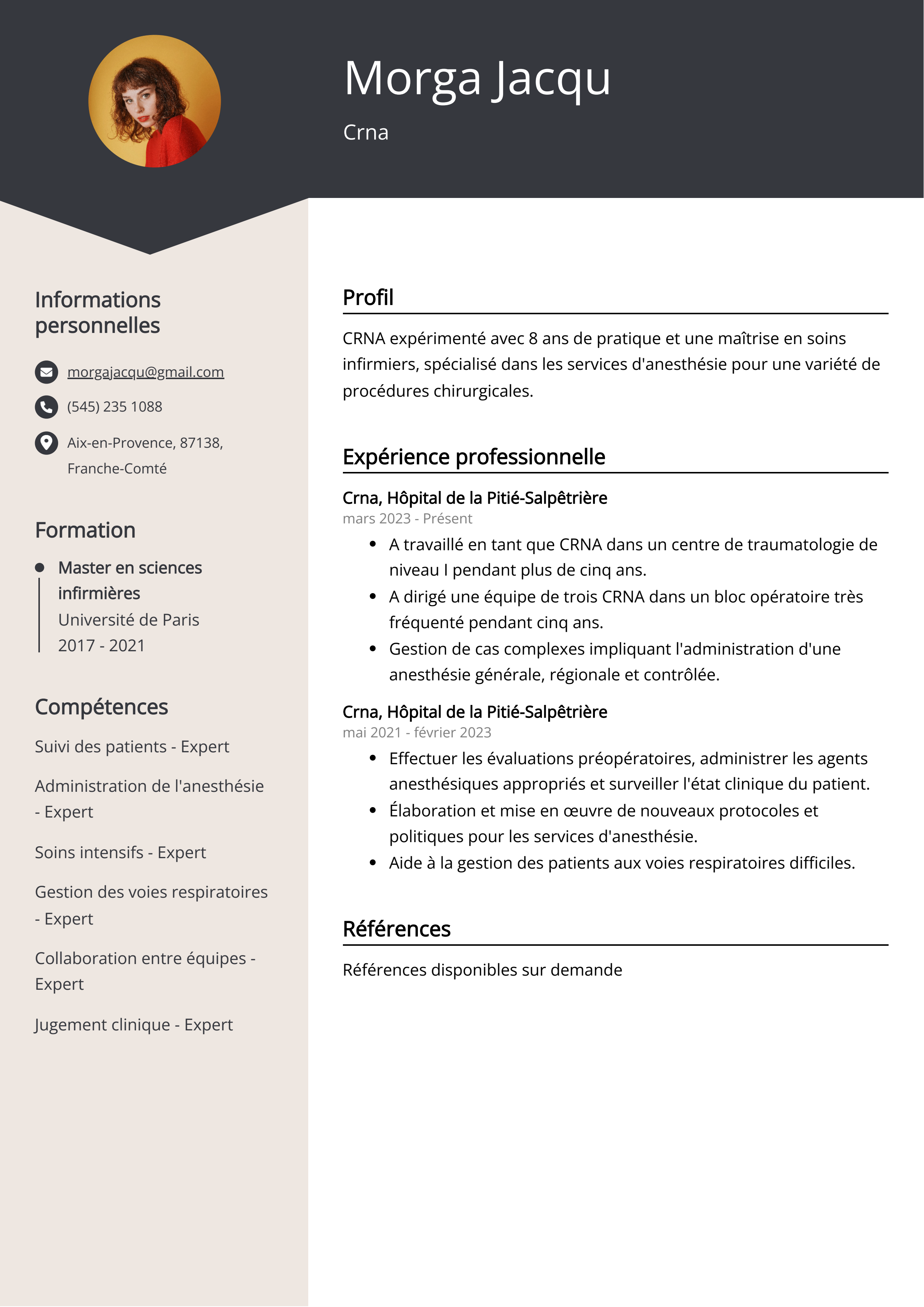 Exemple de CV Crna