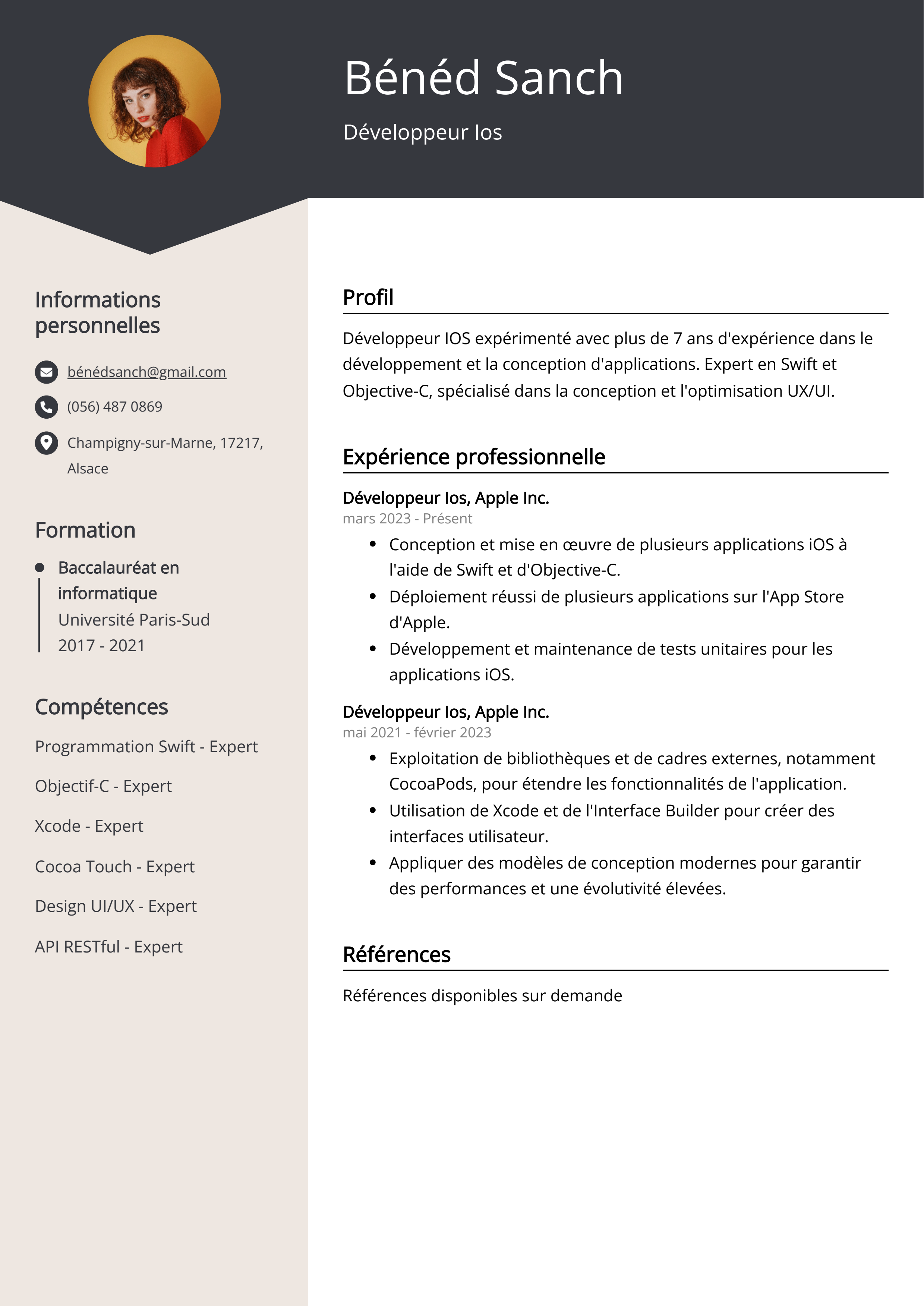 Développeur Ios Exemple de CV