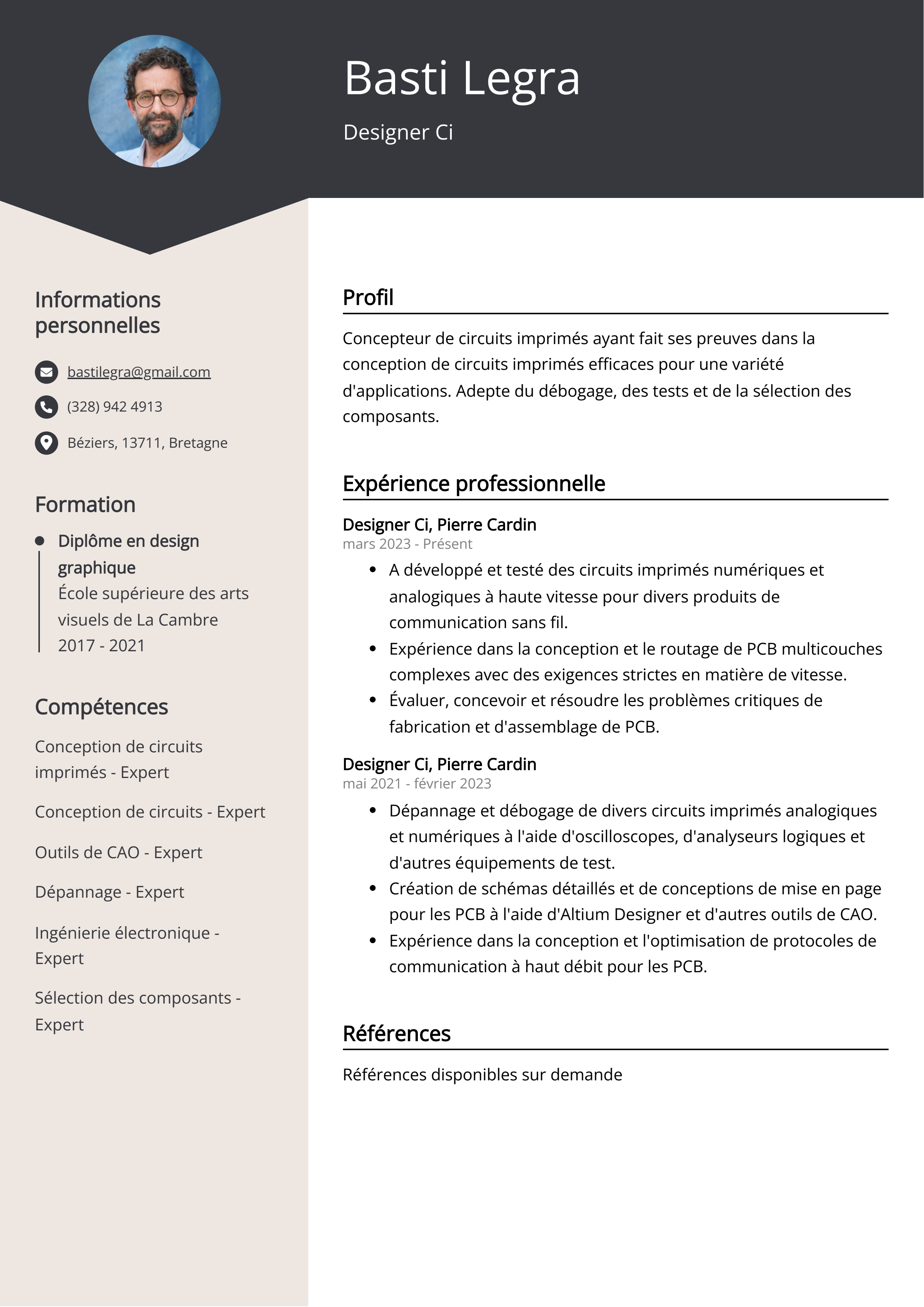 Exemple de CV de designer Ci