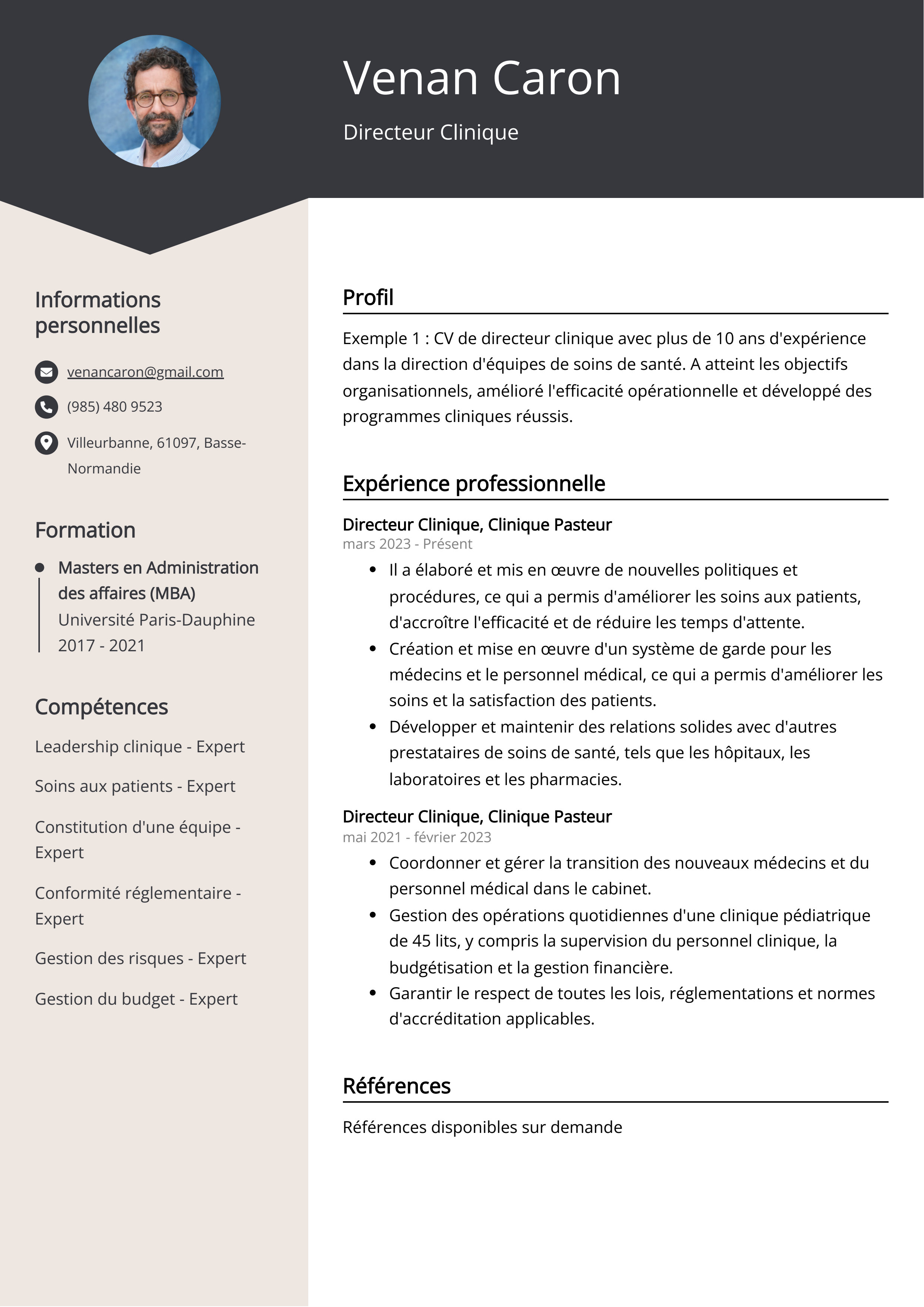 Exemple de curriculum vitae de directeur de clinique