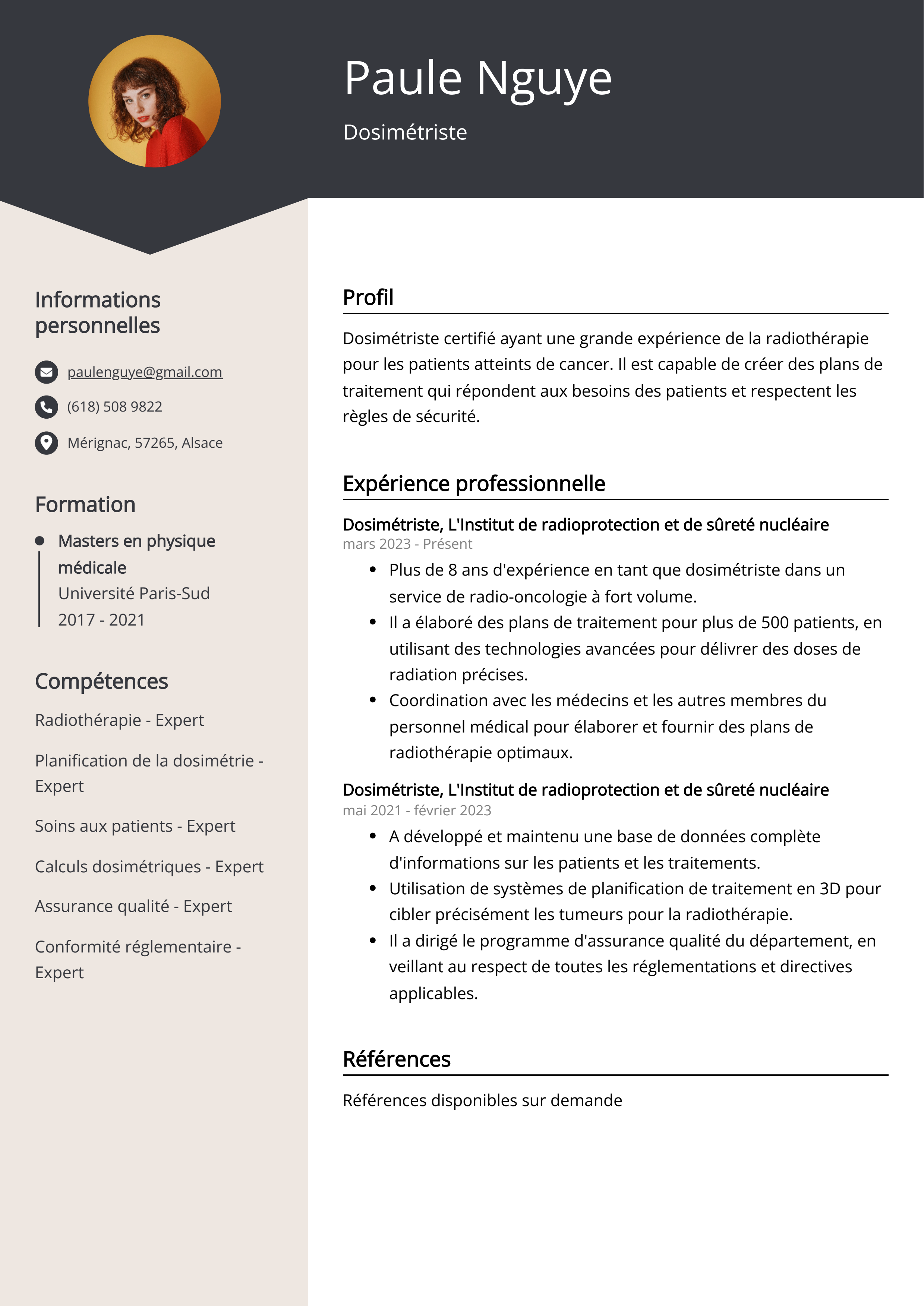 Exemple de CV de dosimétriste