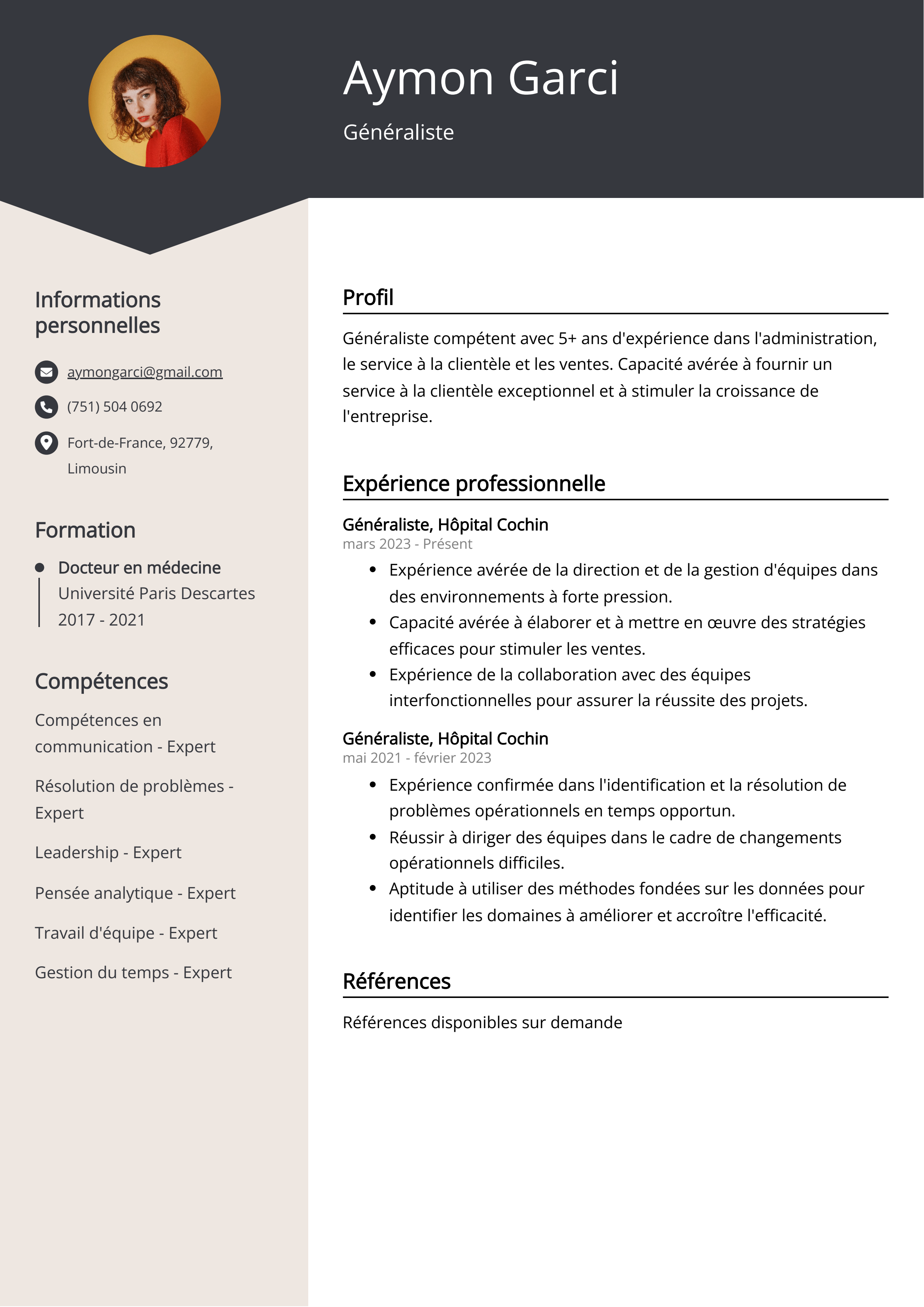 Exemple de curriculum vitae de généraliste