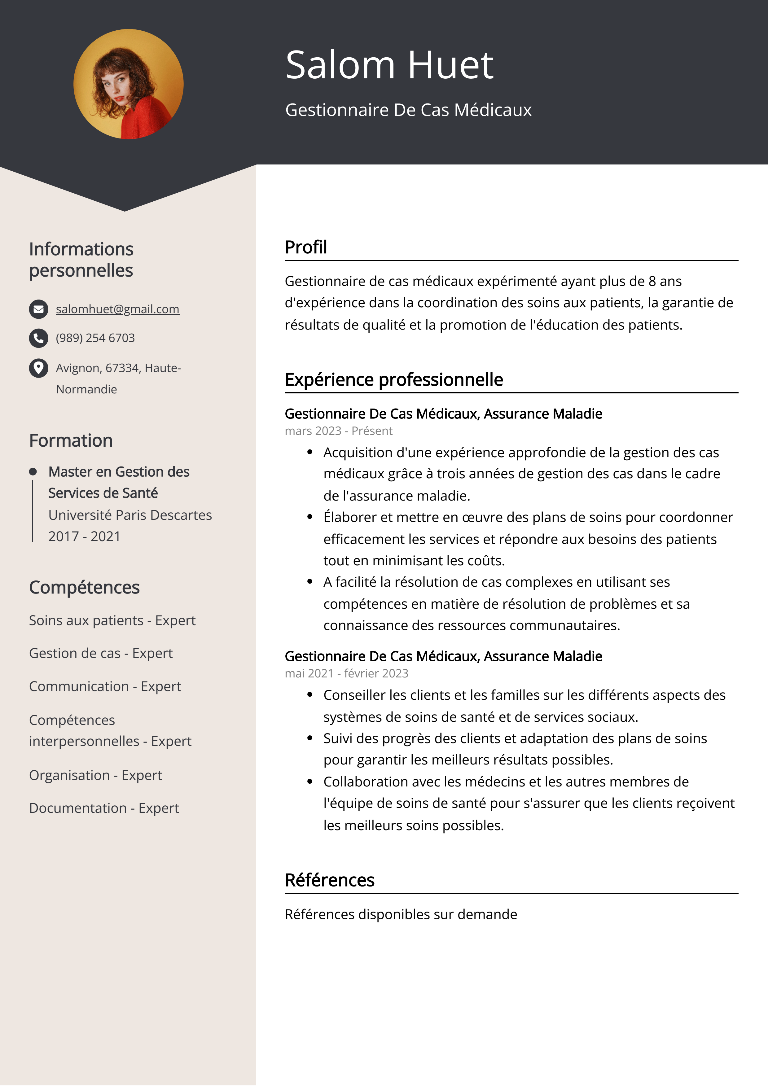 Exemple de curriculum vitae d'un gestionnaire de cas médicaux