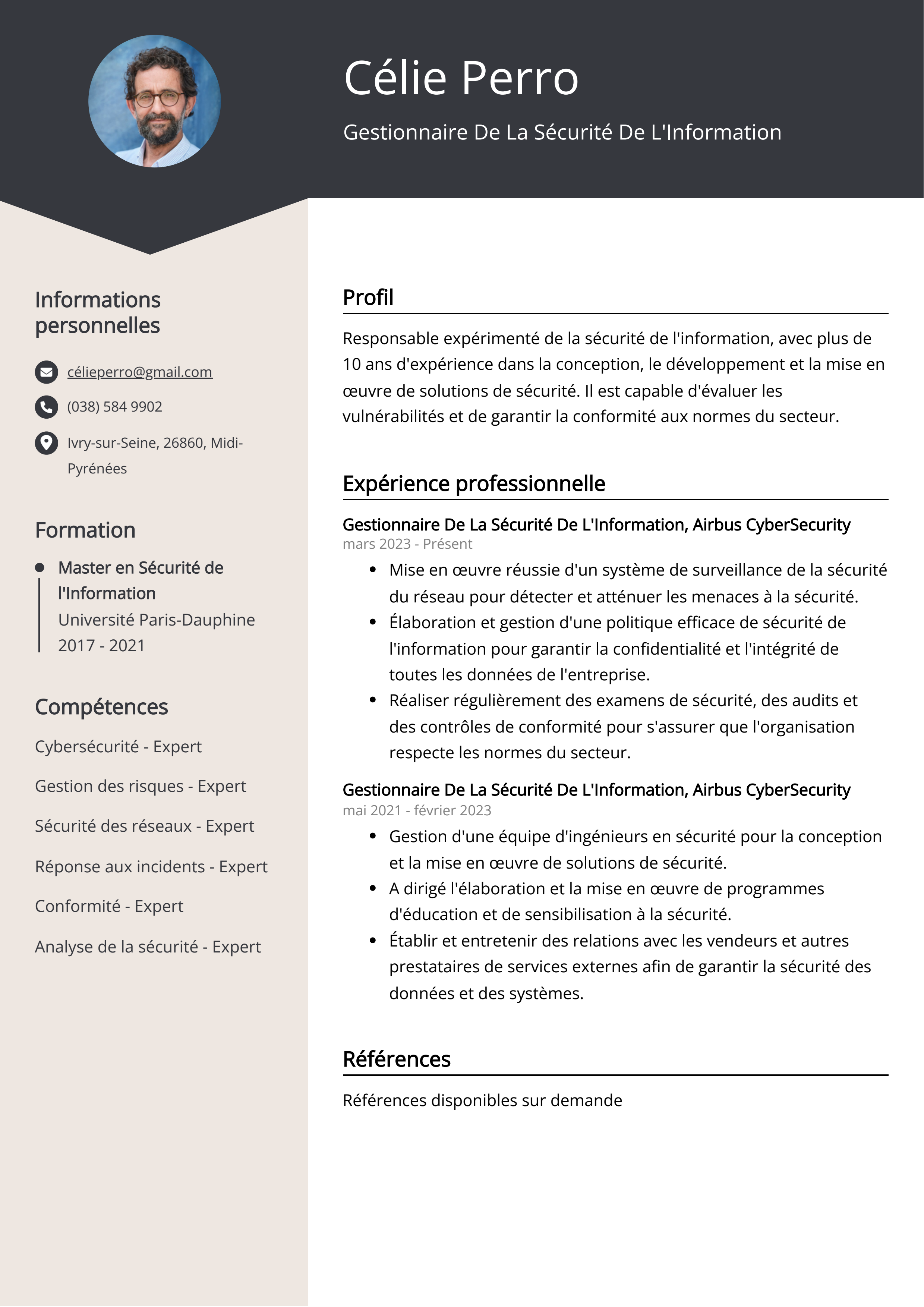 Exemple de curriculum vitae d'un gestionnaire de la sécurité de l'information