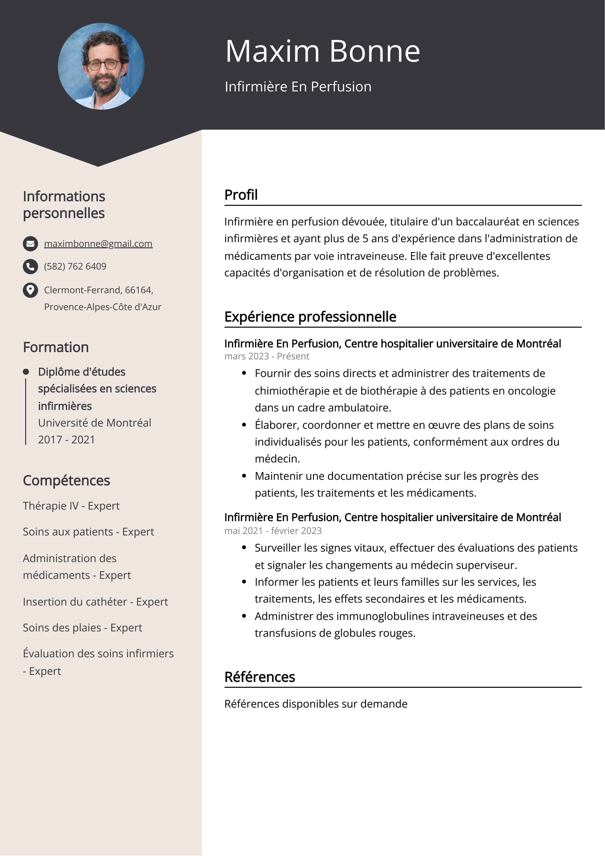 Infirmière En Perfusion Exemple de CV