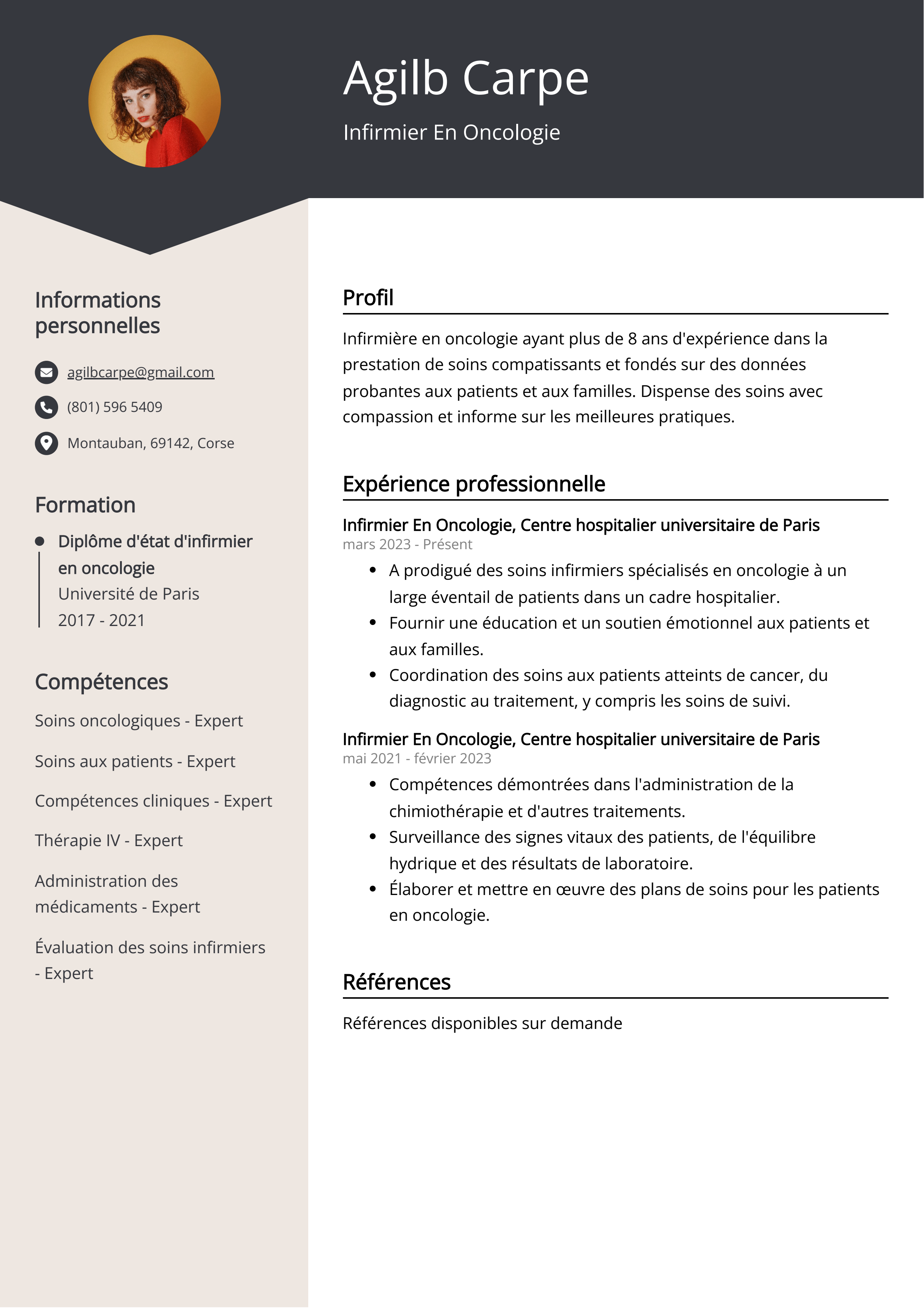 Exemple de curriculum vitae d'un infirmier en oncologie