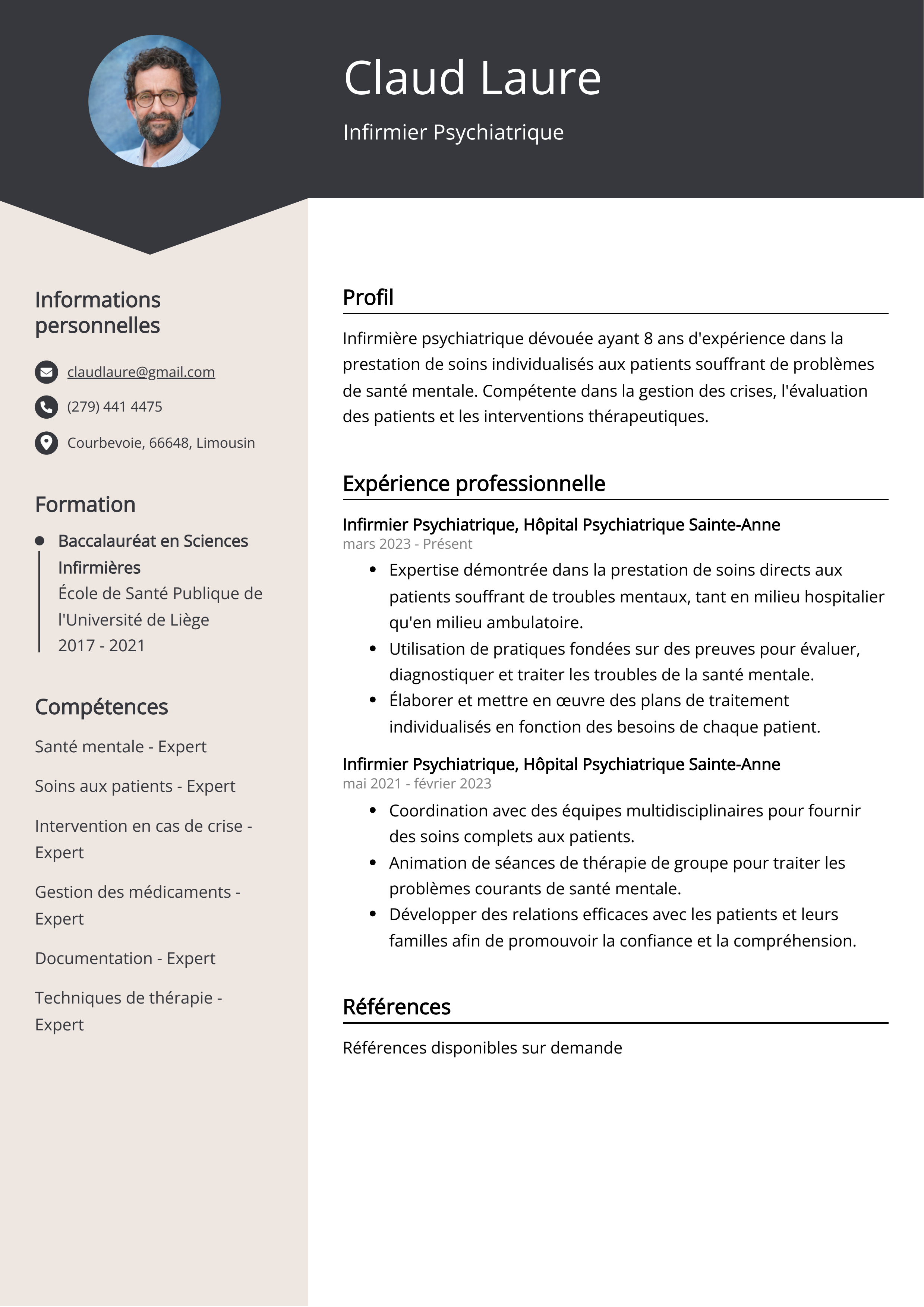 Exemple de CV d'infirmier psychiatrique