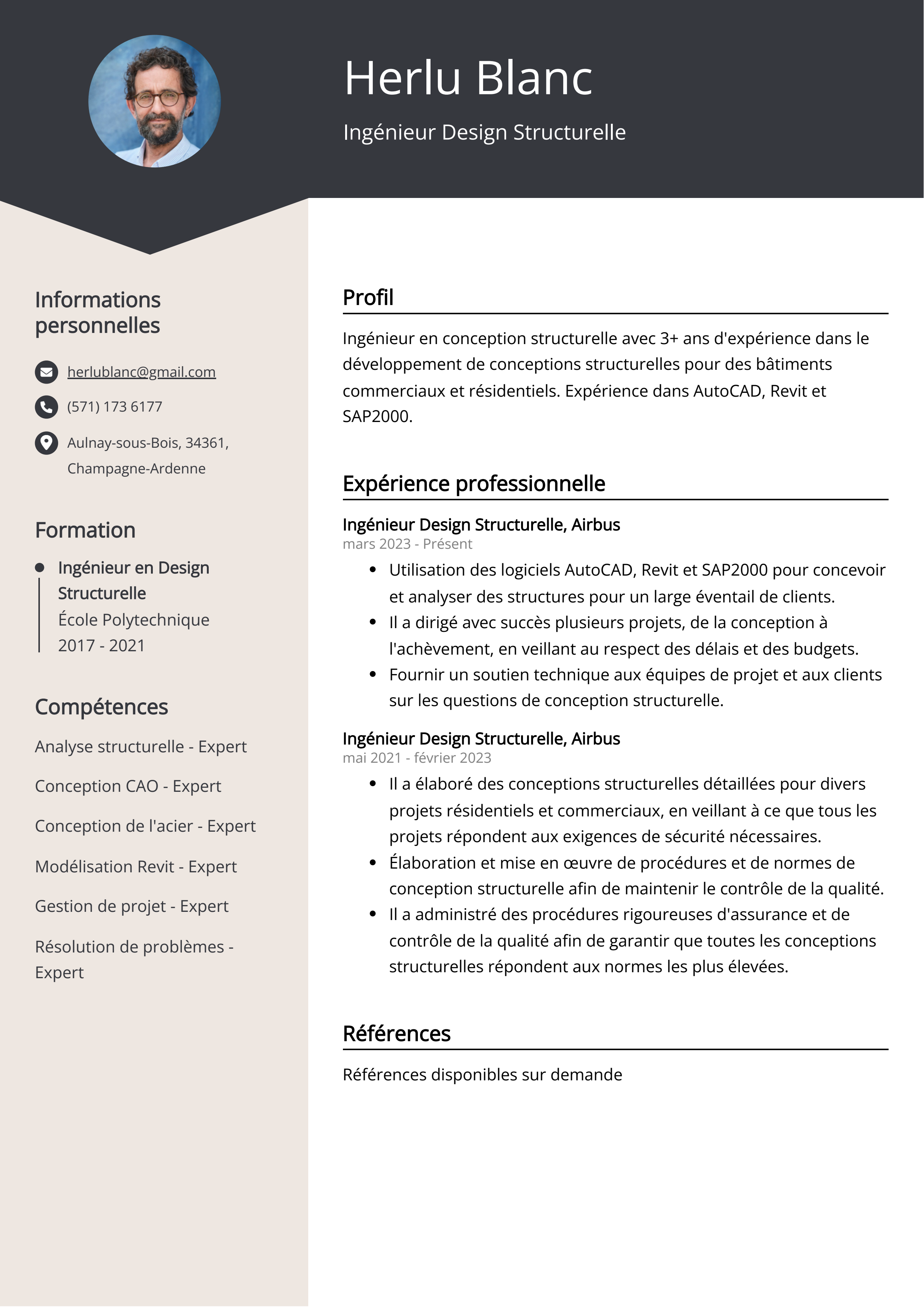 Ingénieur Design Structurelle Exemple de CV