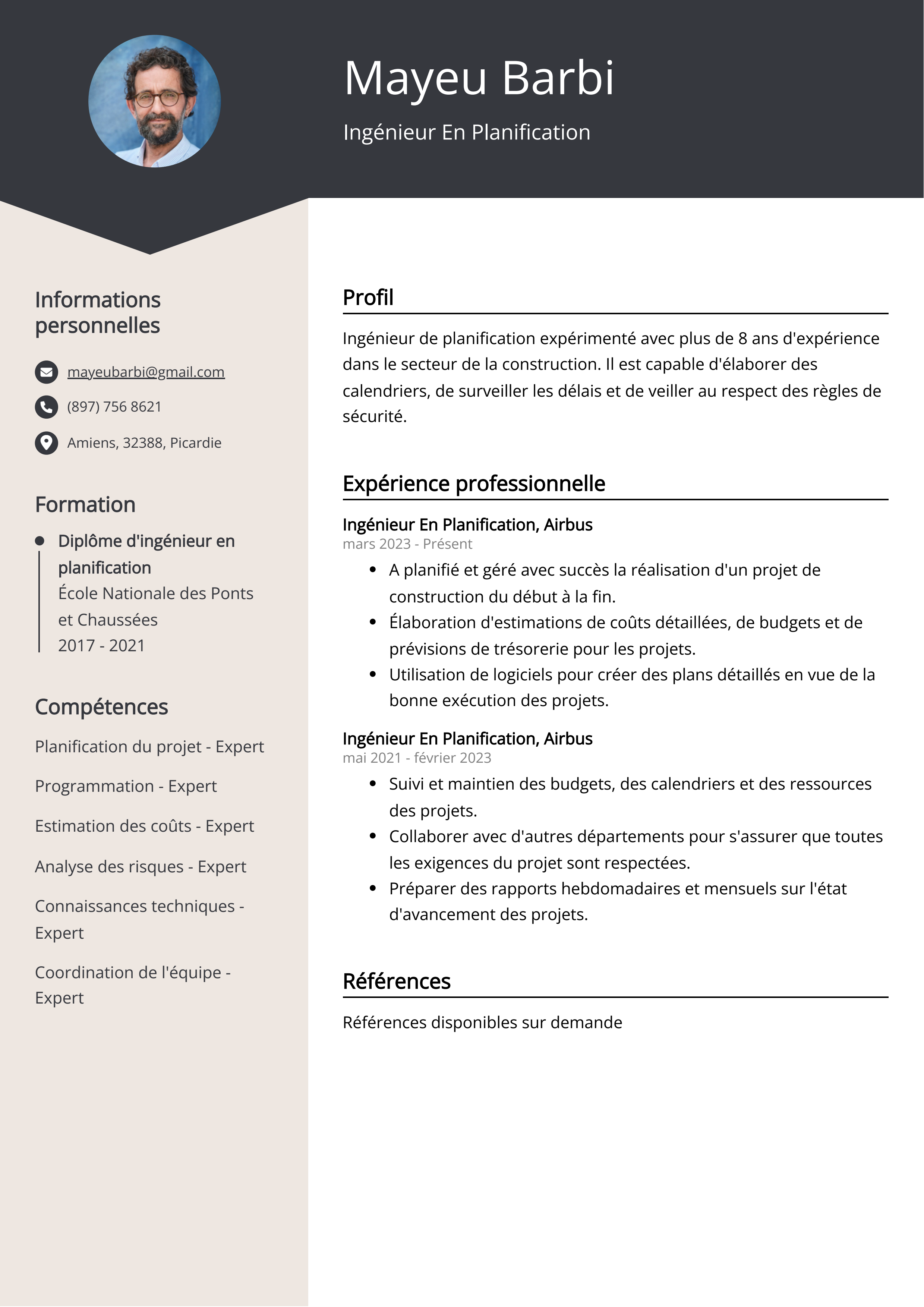 Ingénieur En Planification Exemple de CV