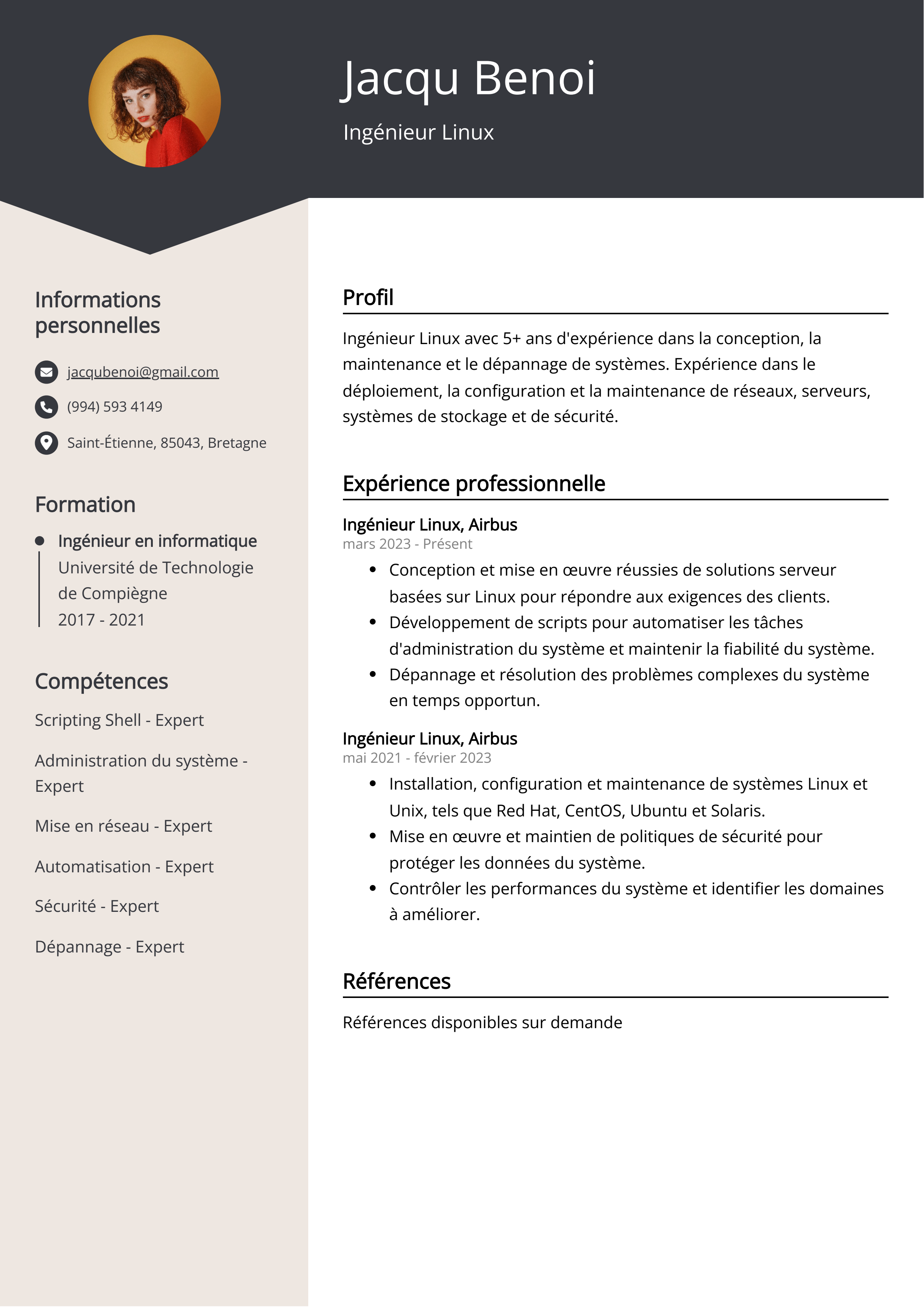 Exemple de CV d'ingénieur Linux