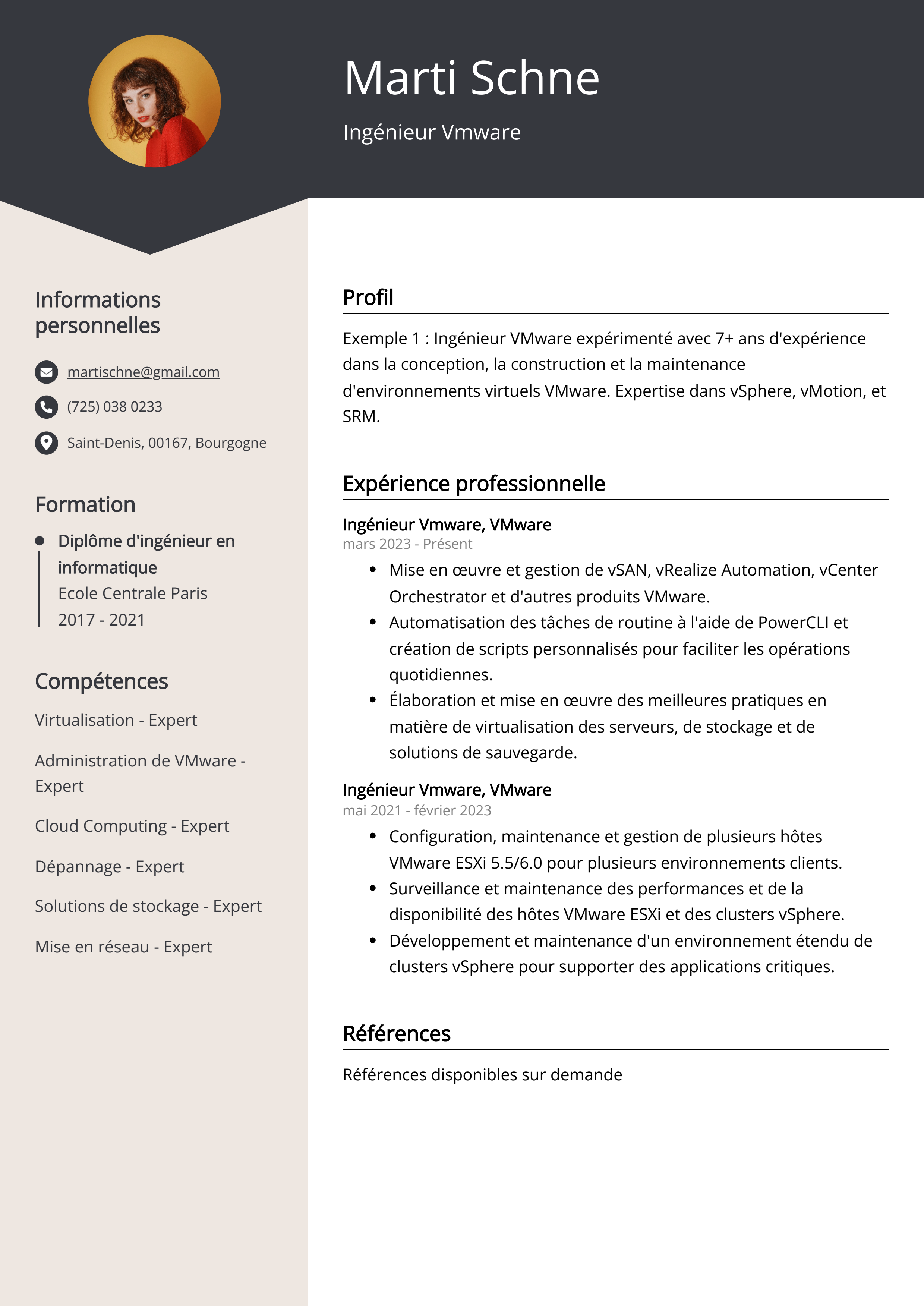 Ingénieur Vmware Exemple de CV