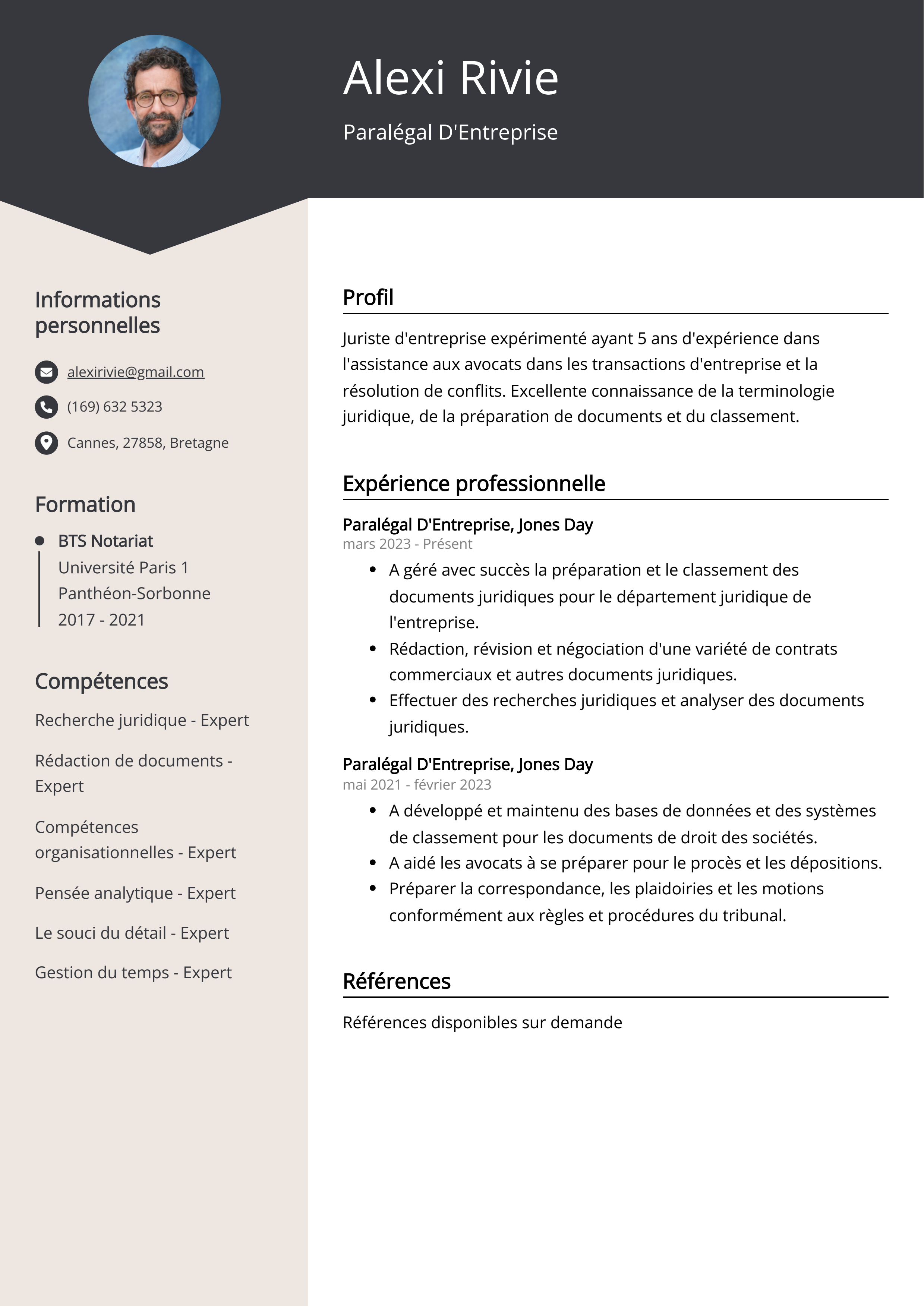 Paralégal D'Entreprise Exemple de CV