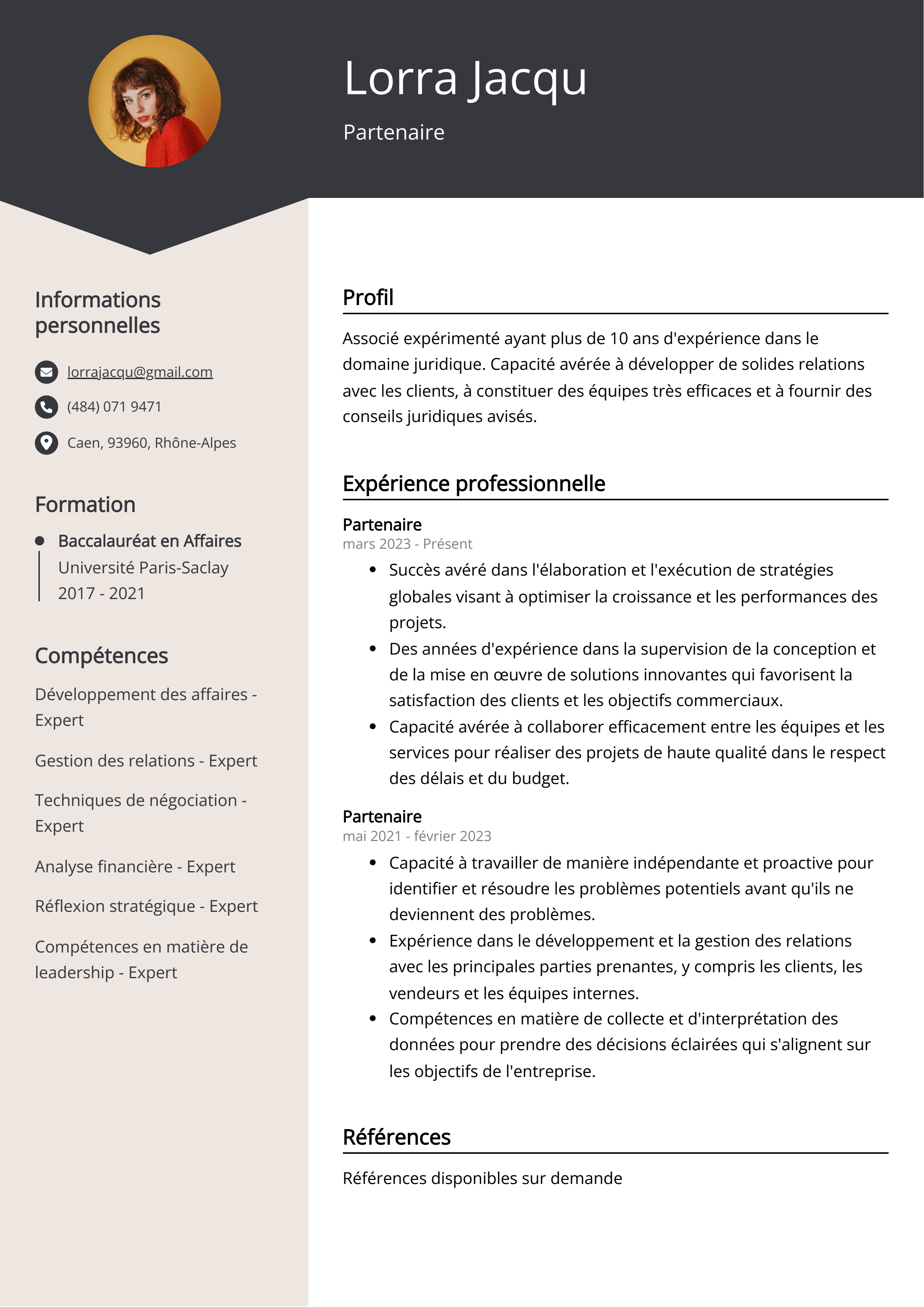 Exemple de CV de partenaire