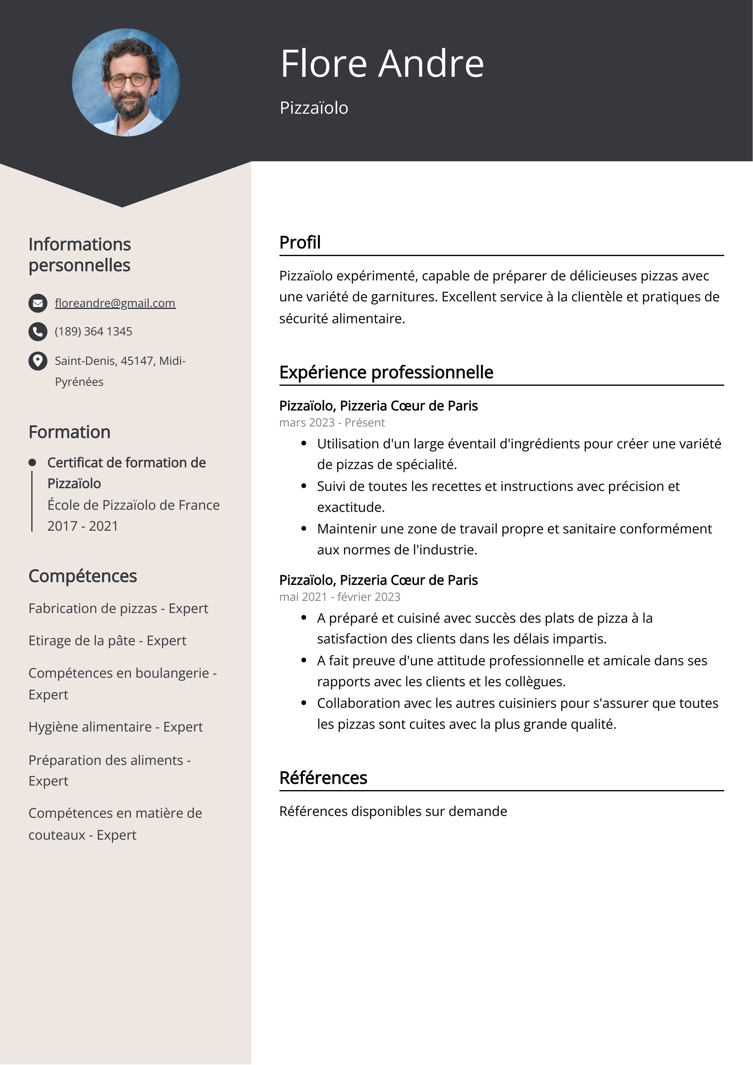 Exemple de curriculum vitae de Pizzaïolo