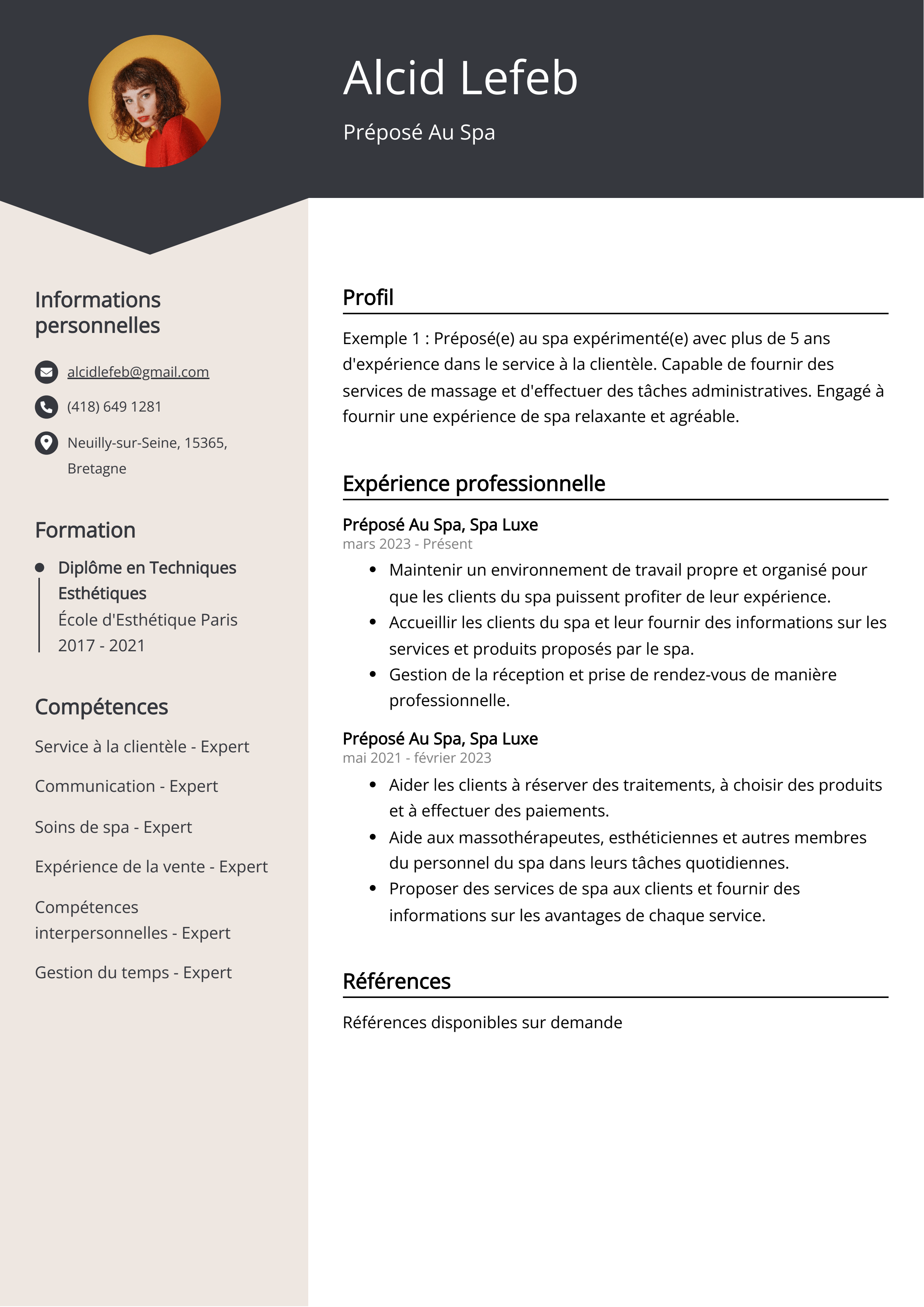 Préposé Au Spa Resume Example