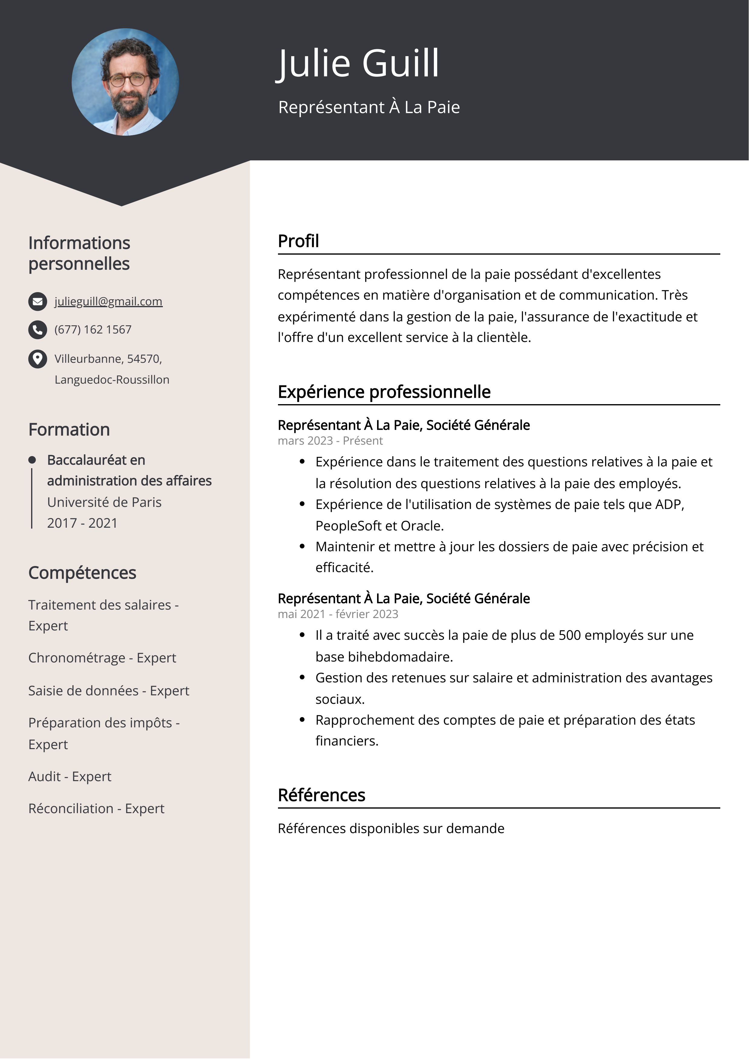 Représentant À La Paie Exemple de CV