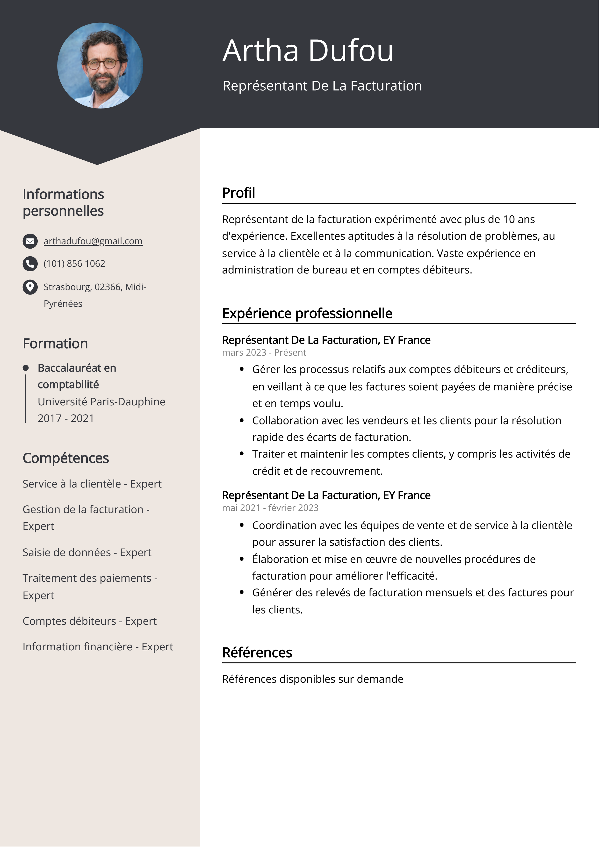 Représentant De La Facturation Exemple de CV