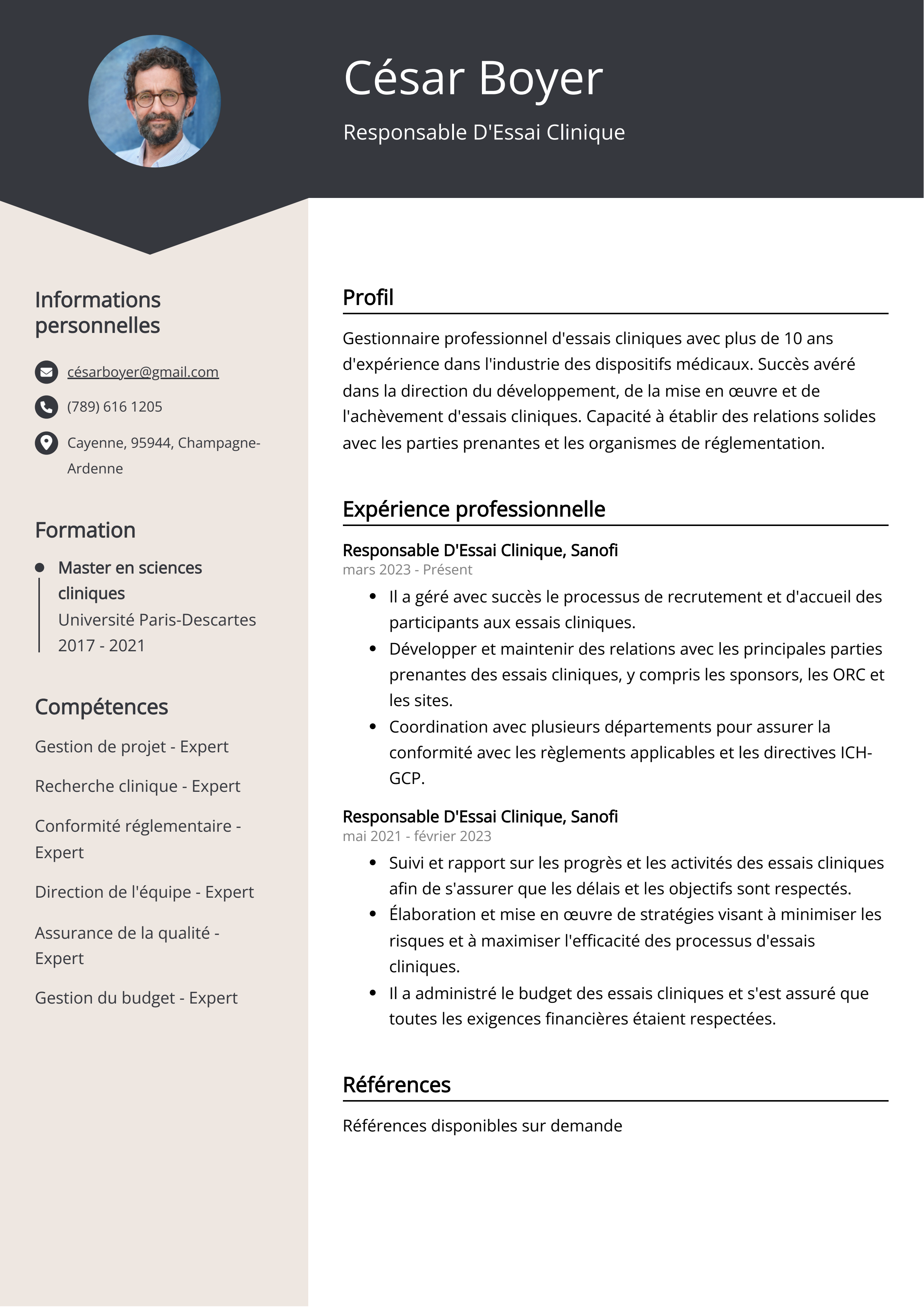 Responsable D'Essai Clinique Exemple de CV