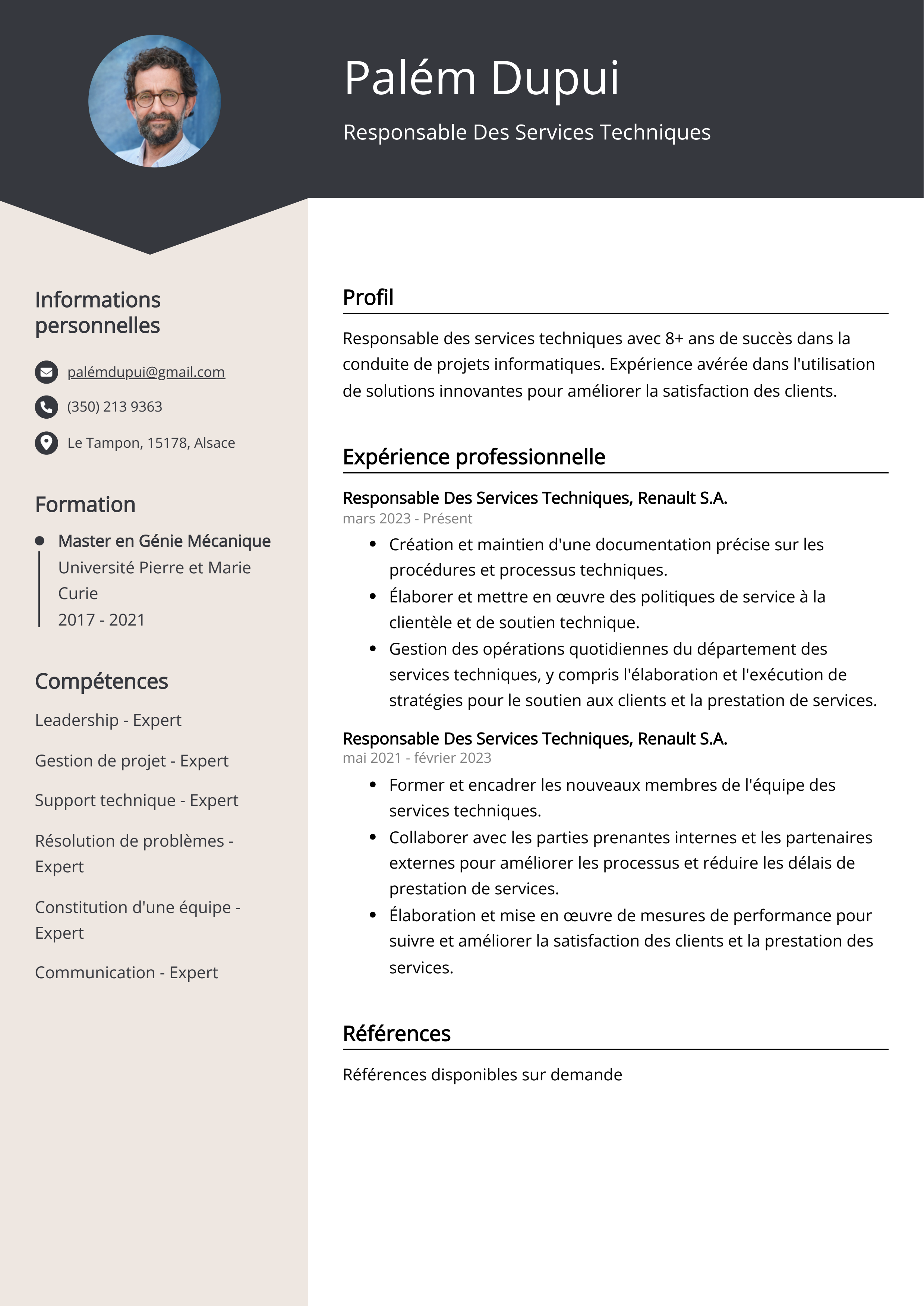 Responsable Des Services Techniques Exemple de CV