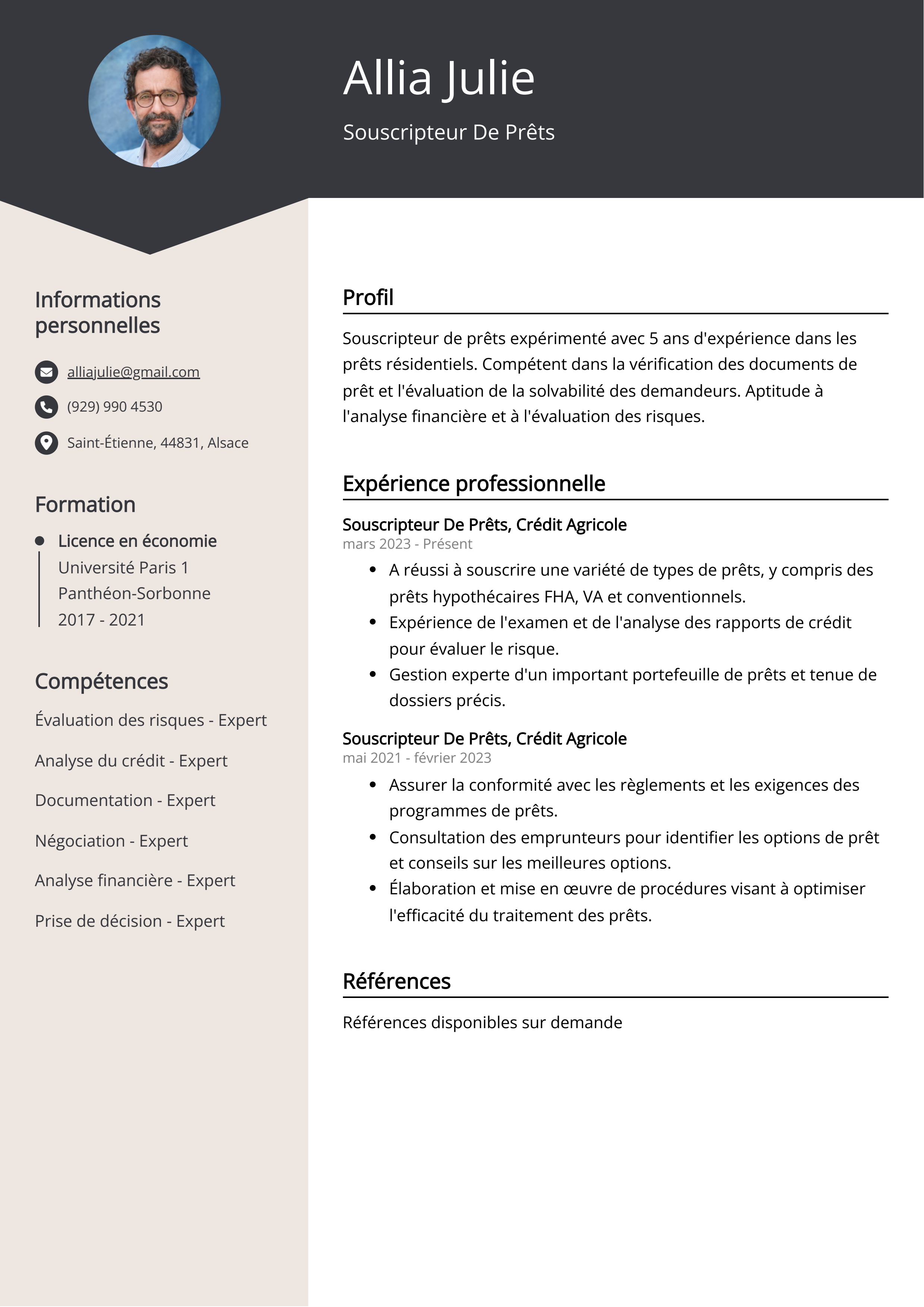 Exemple de CV de Souscripteur de Prêts