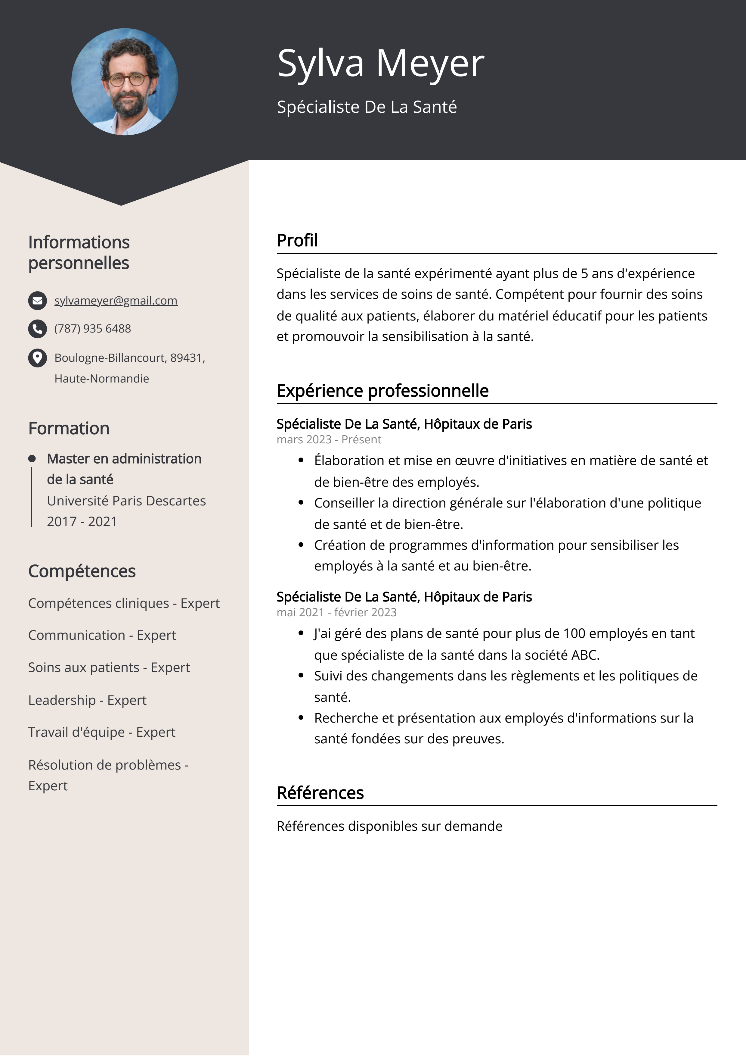 Spécialiste De La Santé Exemple de CV