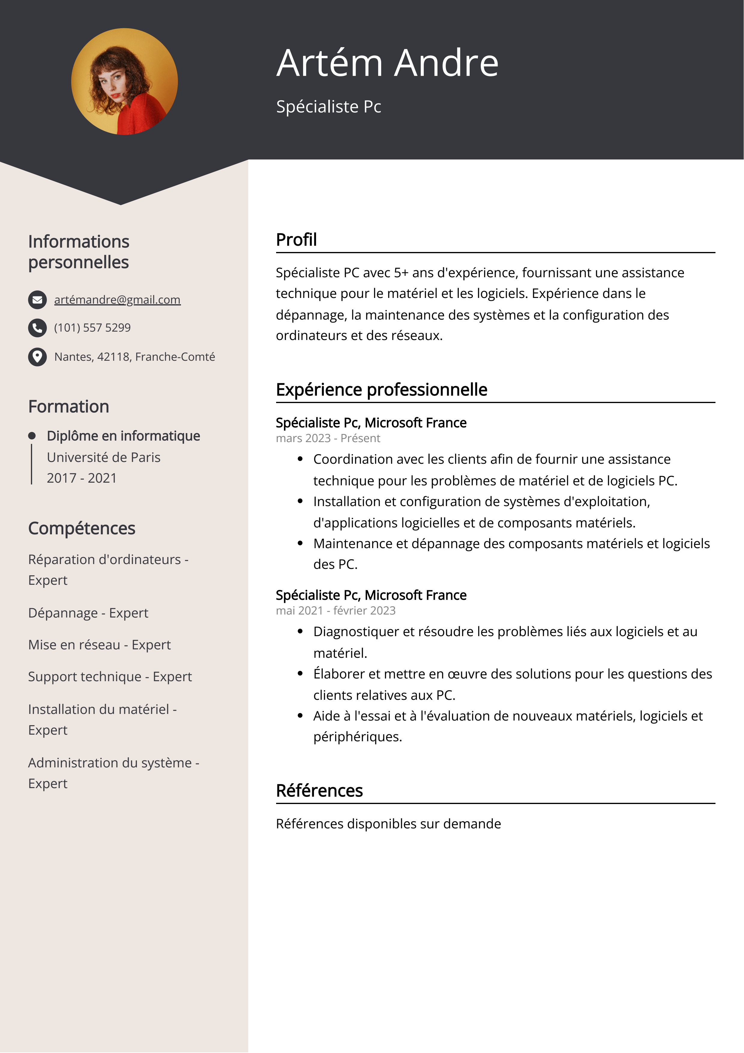 Spécialiste Pc Resume Example