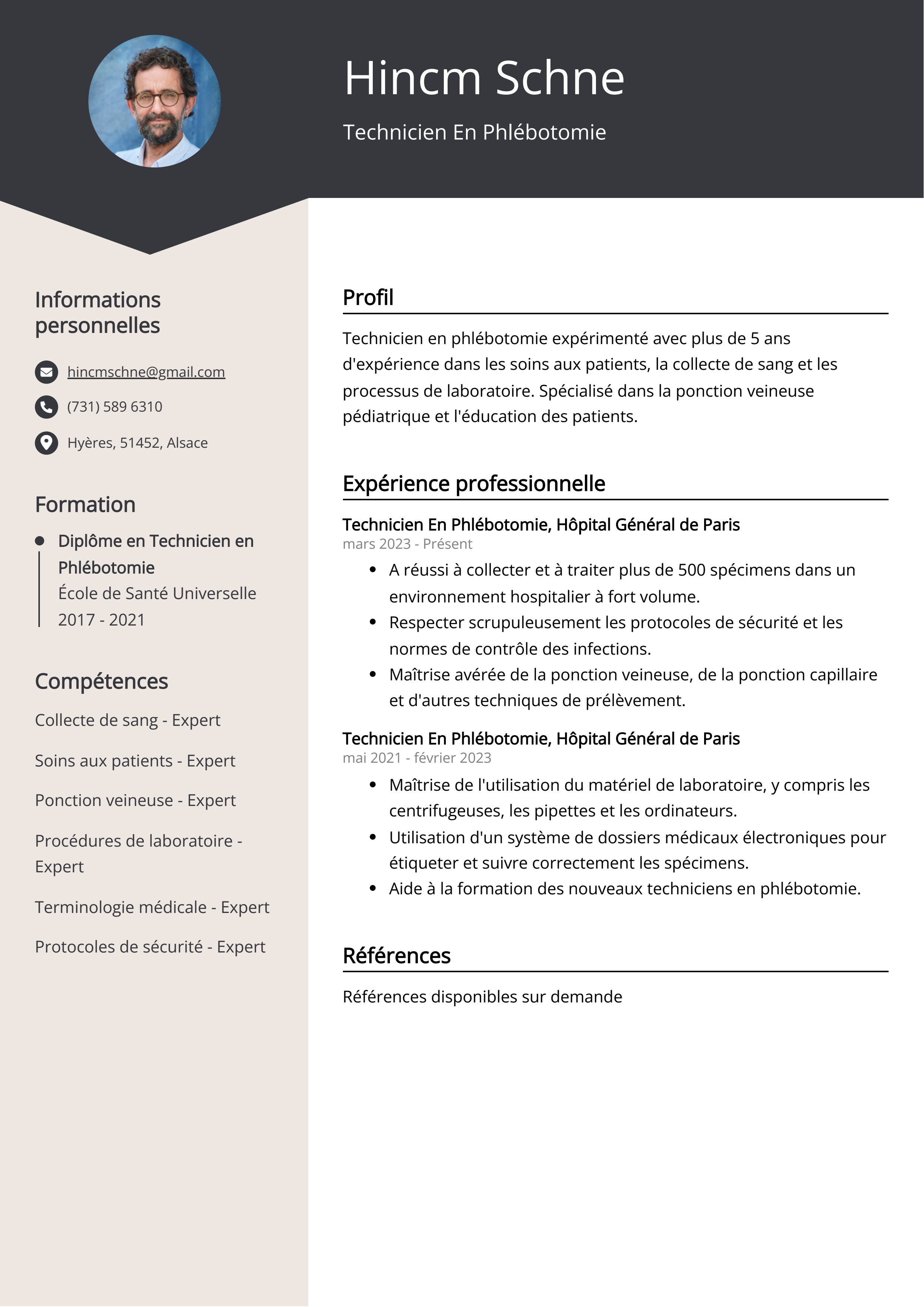 Technicien En Phlébotomie Exemple de CV