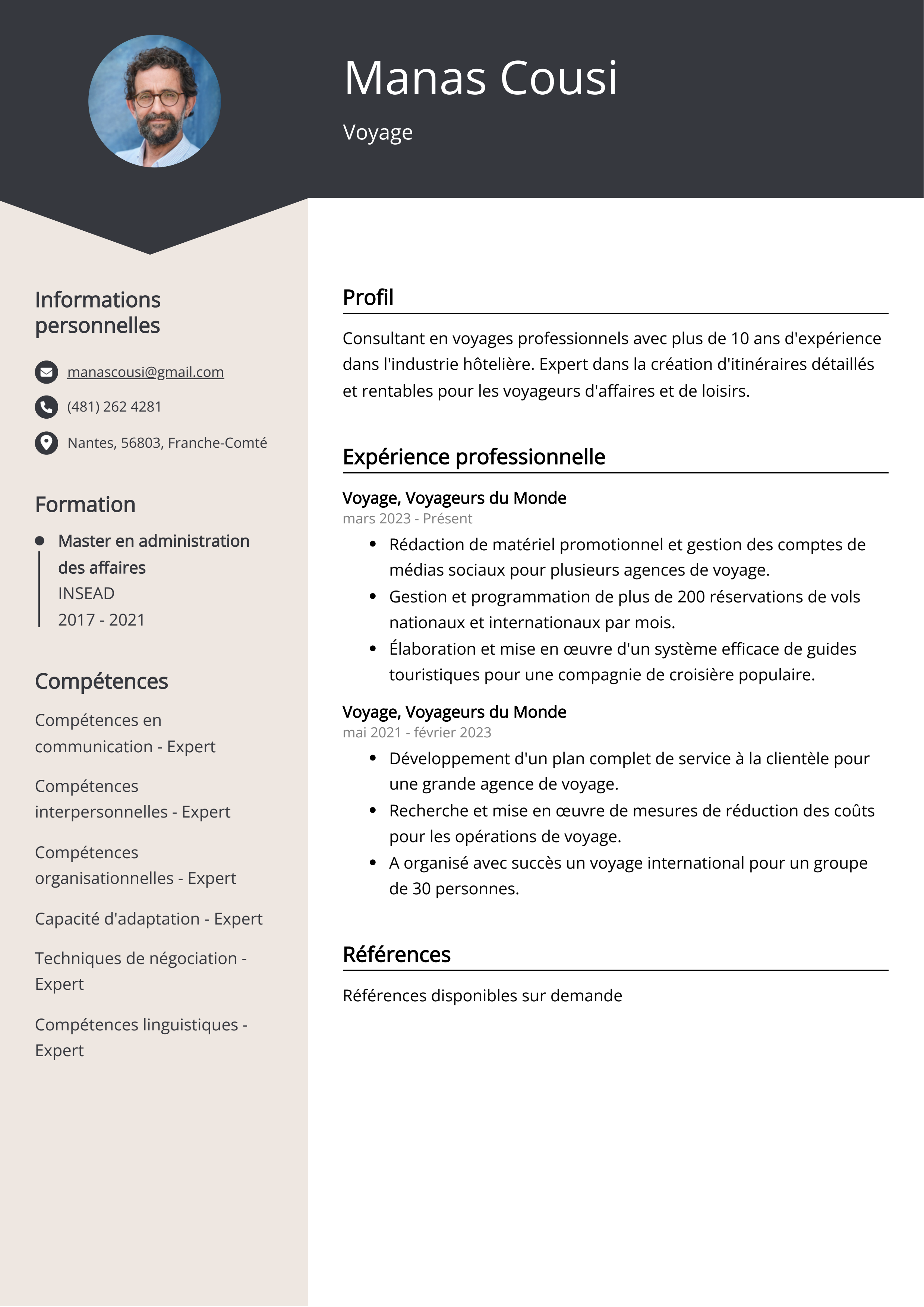 Exemple de curriculum vitae de voyage