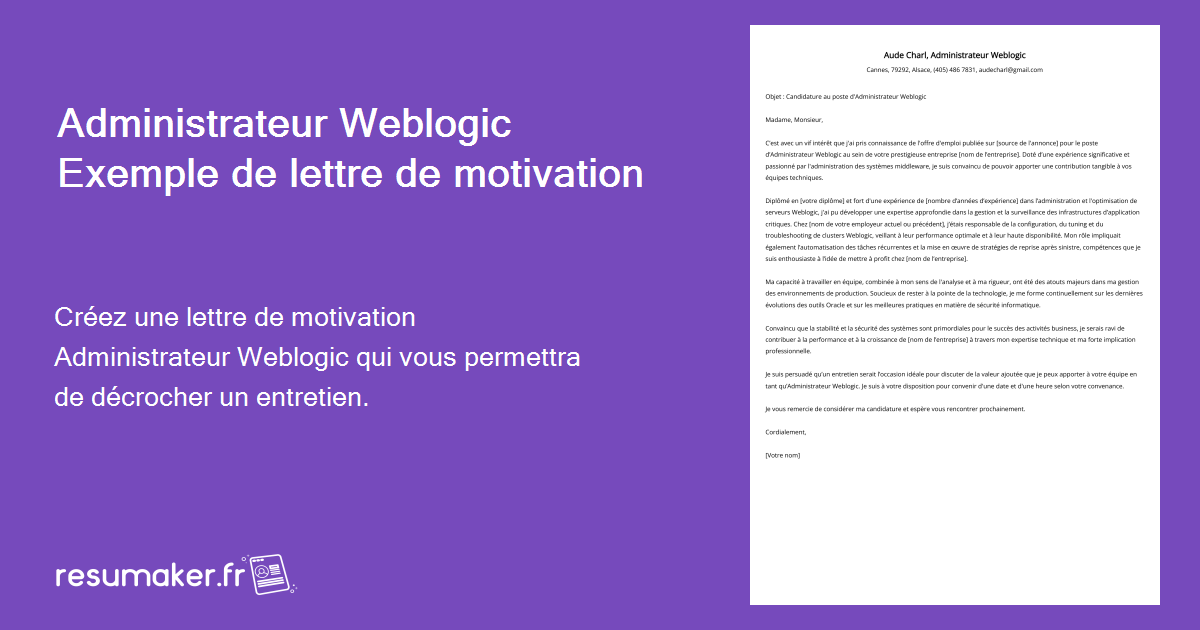 Administrateur Weblogic Exemples De Lettres De Motivation Et Guide