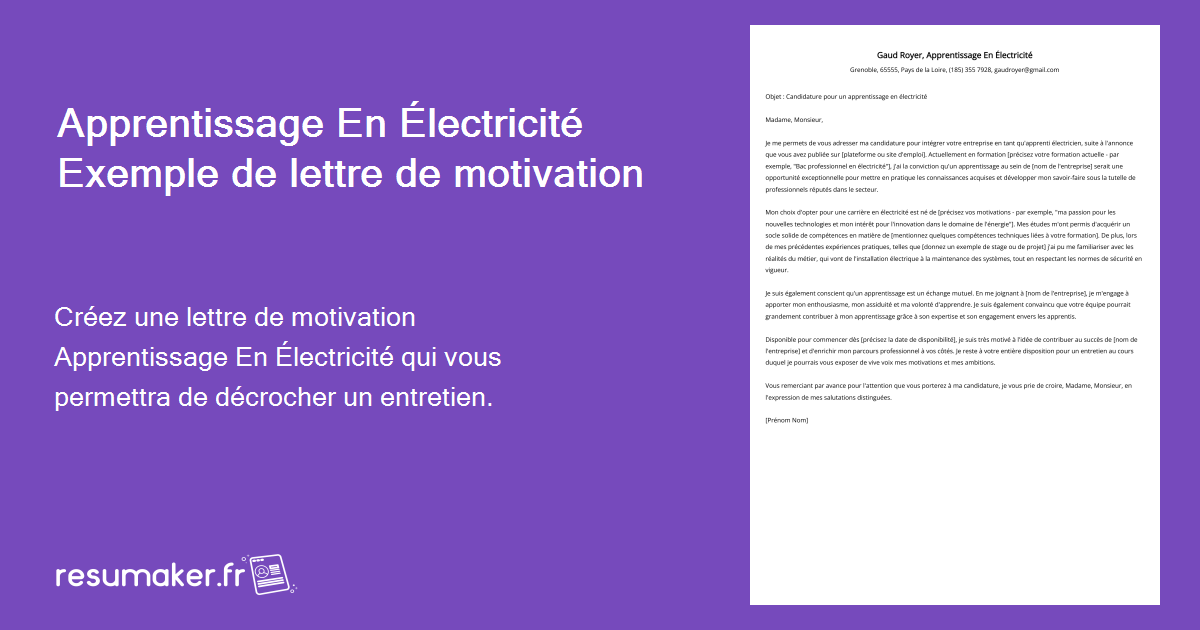 Exemple Lettre De Motivation Pour Apprentissage Apprentissage En Électricité Exemple de lettre de motivation pour 2024