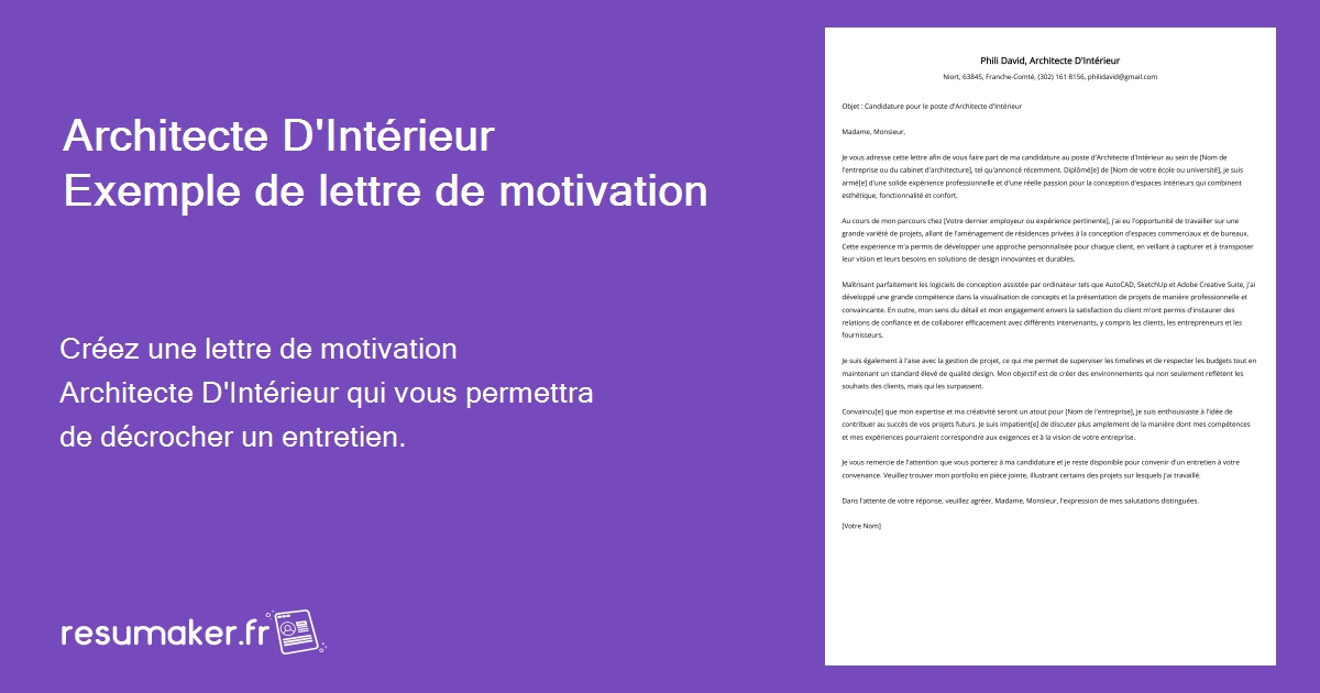 Lettre de motivation Architecte D'Intérieur Modèle et guide (emplois — free download