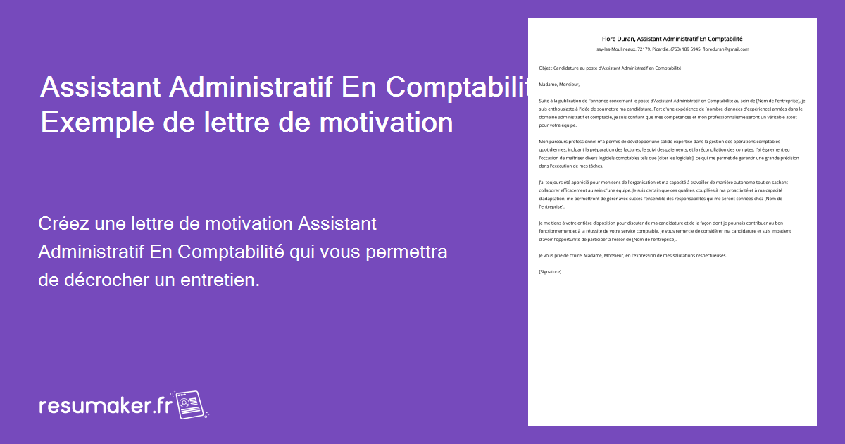 Assistant Administratif En Comptabilité Exemple de lettre de motivation