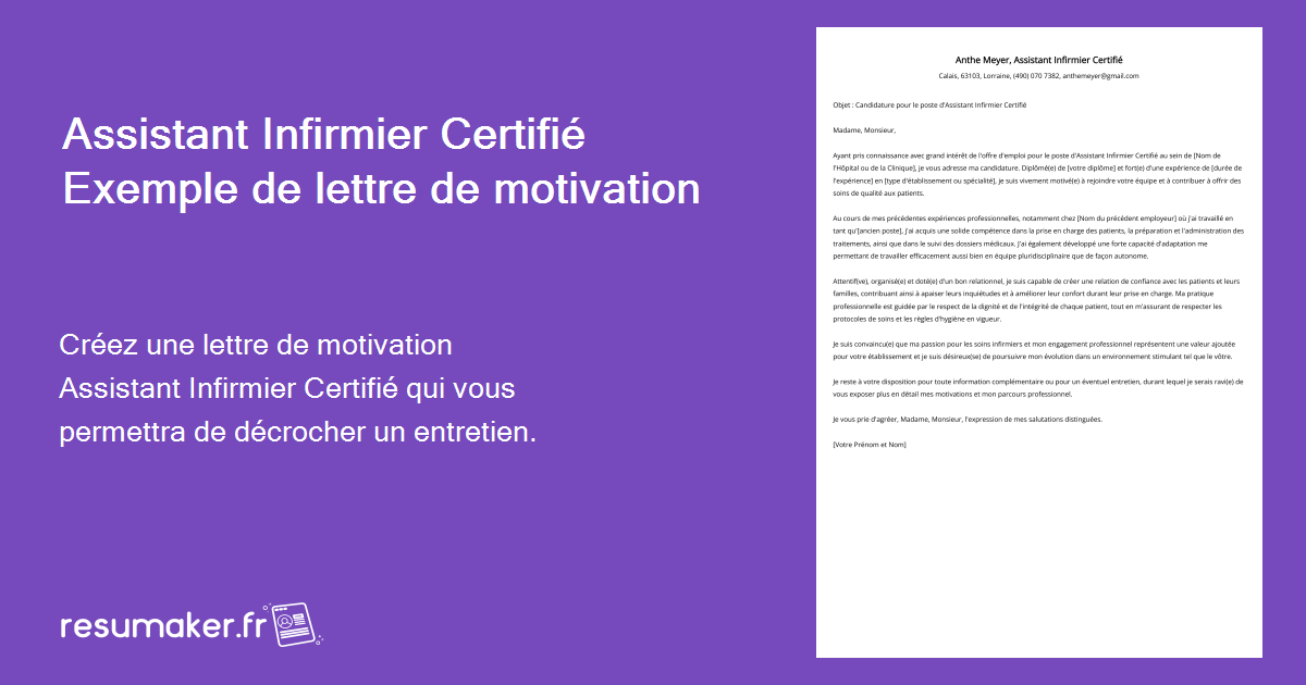 Assistant Infirmier Certifié Exemple de lettre de motivation pour 2024