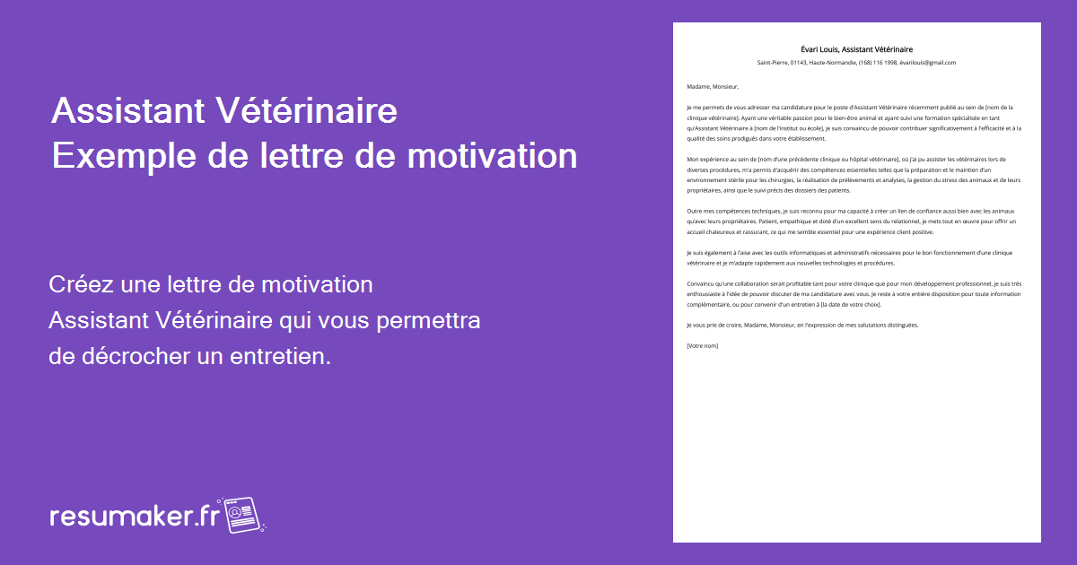 Assistant Vétérinaire Exemples de lettres de motivation et guide