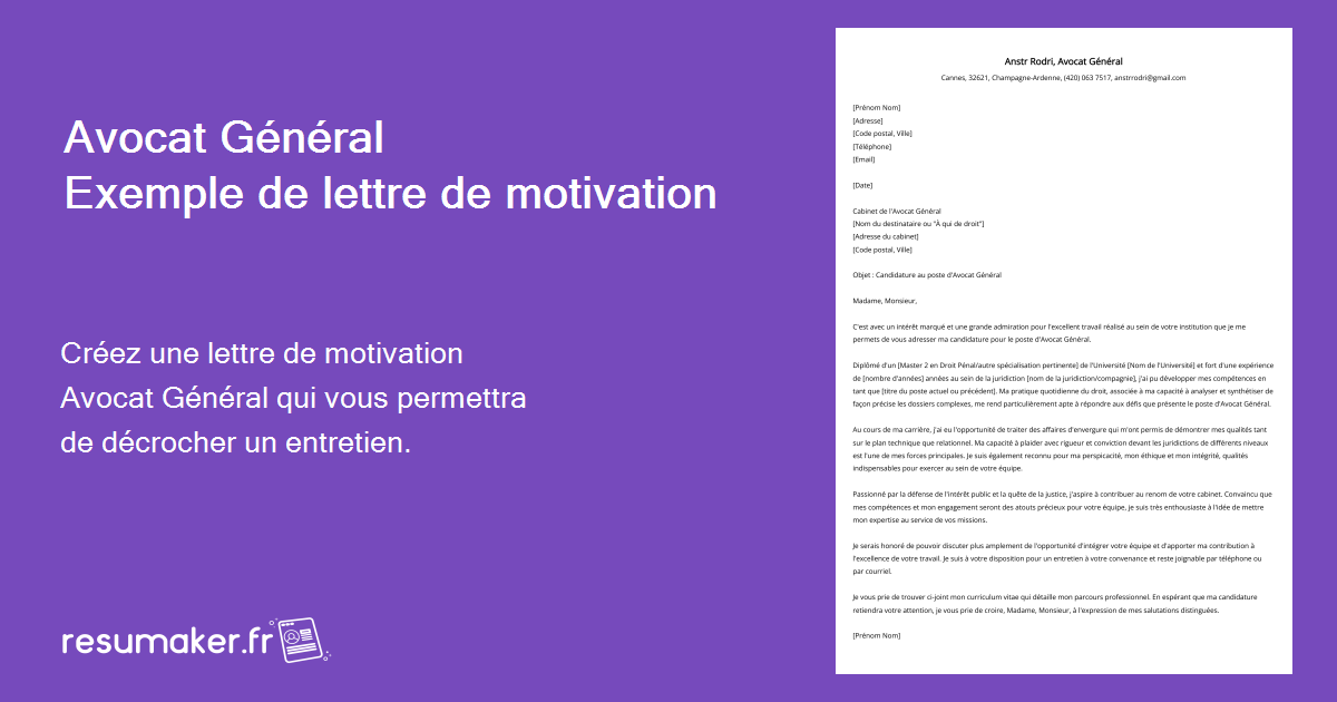 Lettre de motivation Avocat Général Modèle et guide (emplois de débutants et de seniors)