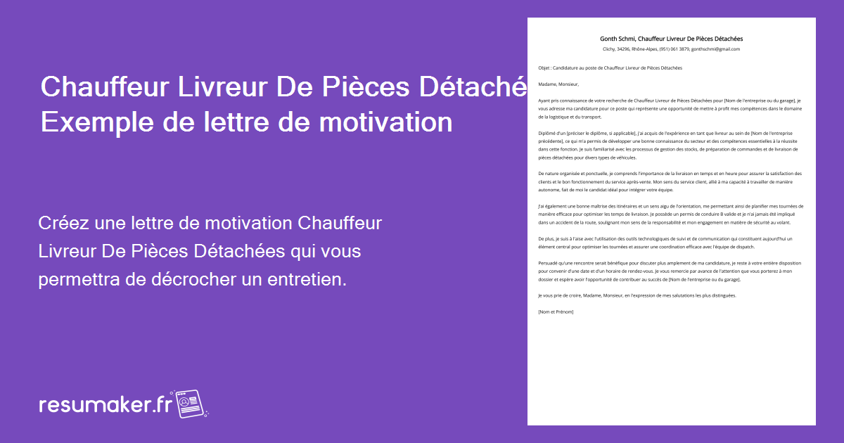 Exemple De Lettre De Motivation Chauffeur Livreur Chauffeur Livreur De Pièces Détachées Exemples de lettres de motivation