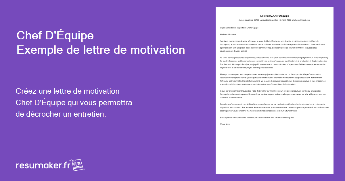 Chef D'Équipe Exemples de lettres de motivation (modèle et 20+ conseils)