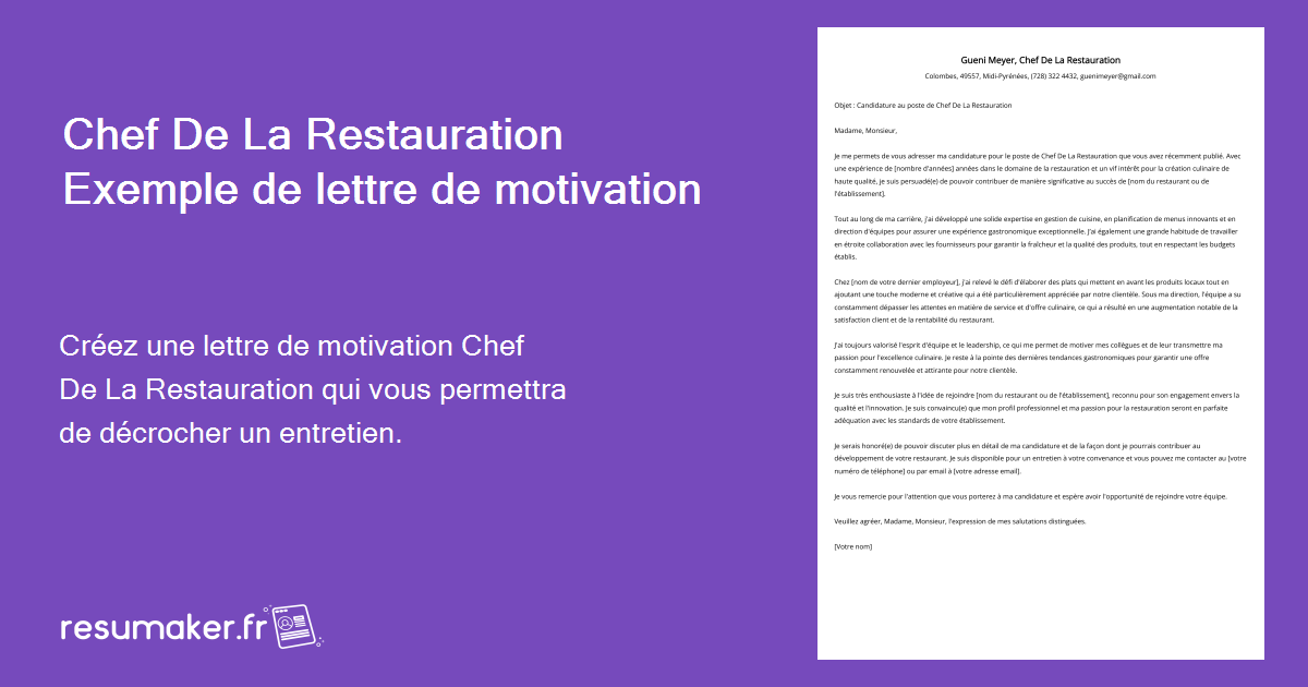 Lettre De Motivation Pour Restauration Rapide resumaker.fr