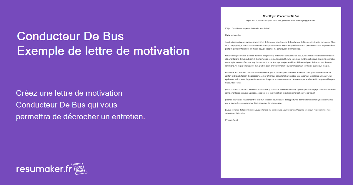 Lettre Motivation Conducteur De Bus Débutant