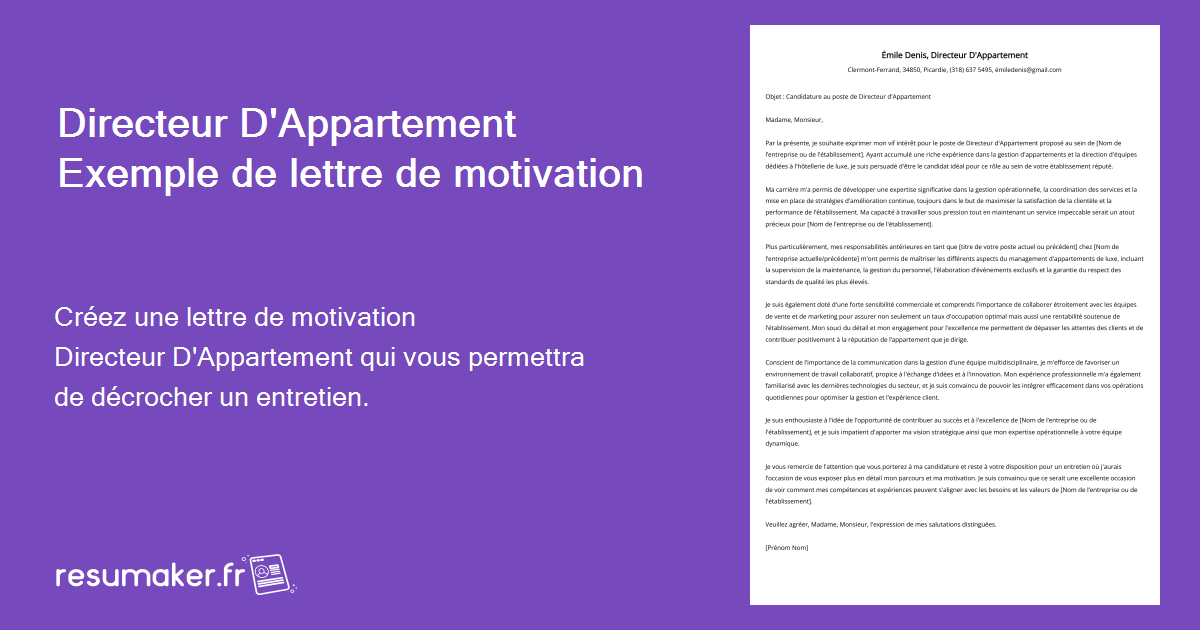 Directeur D'Appartement Exemple de lettre de motivation pour 2024