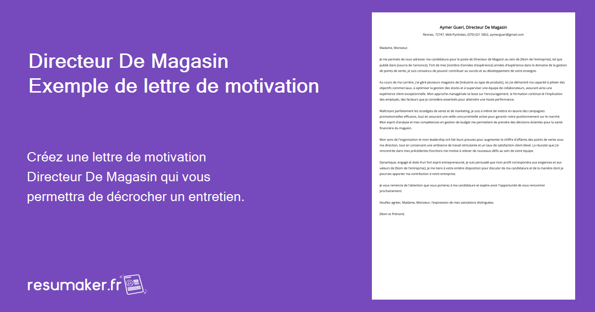 Directeur De Magasin Exemples de lettres de motivation (modèle et 20+ conseils)