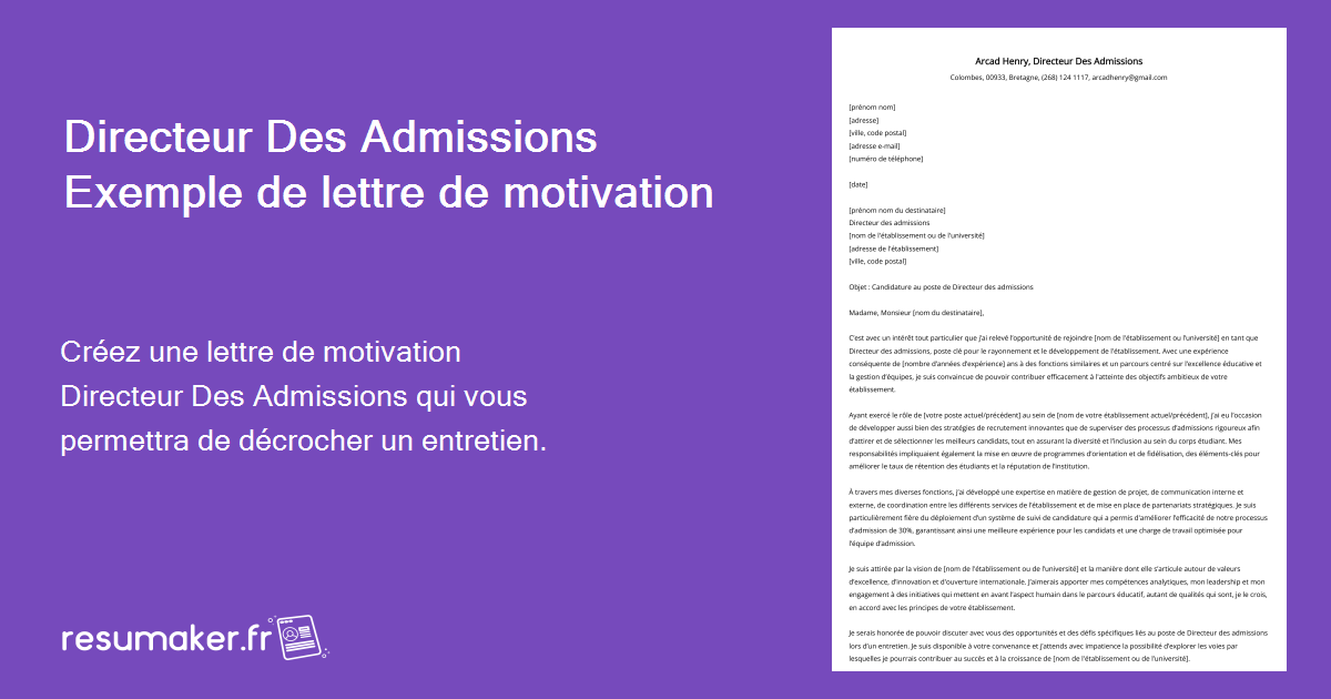 Directeur Des Admissions Exemple De Lettre De Motivation Pour 2024 7876