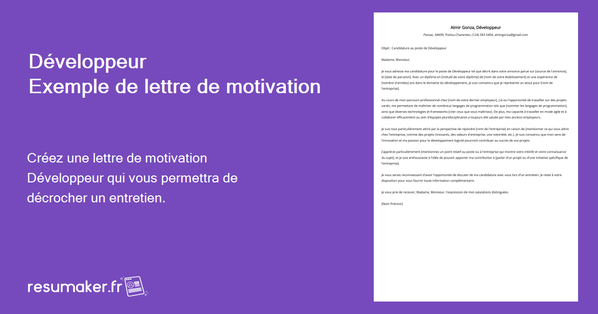 Développeur Exemple De Lettre De Motivation Pour 2024