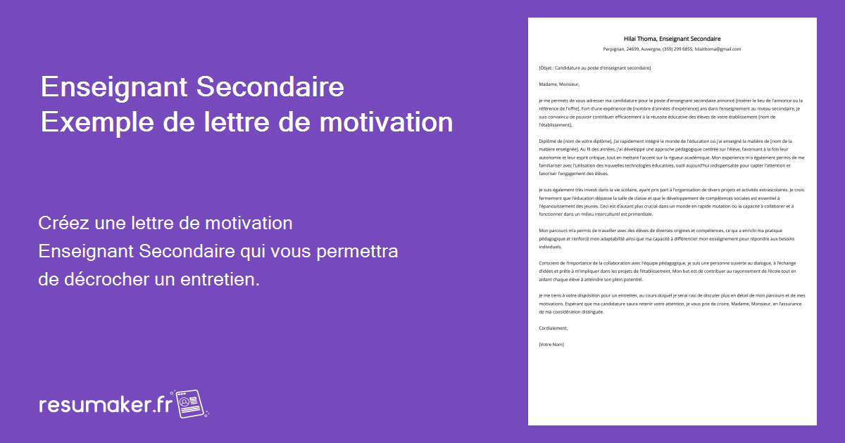 Lettre De Motivation Enseignant Sans Expérience Enseignant Secondaire Exemples de lettres de motivation (modèle et 20