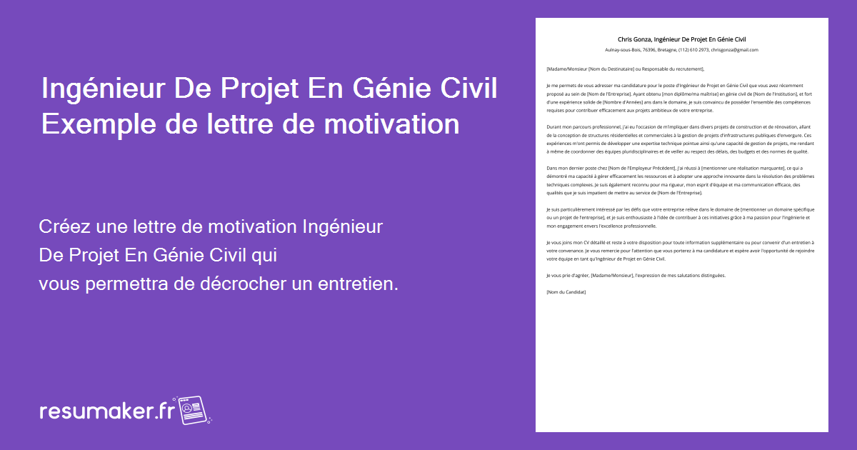 Ing Nieur De Projet En G Nie Civil Exemple De Lettre De Motivation Pour