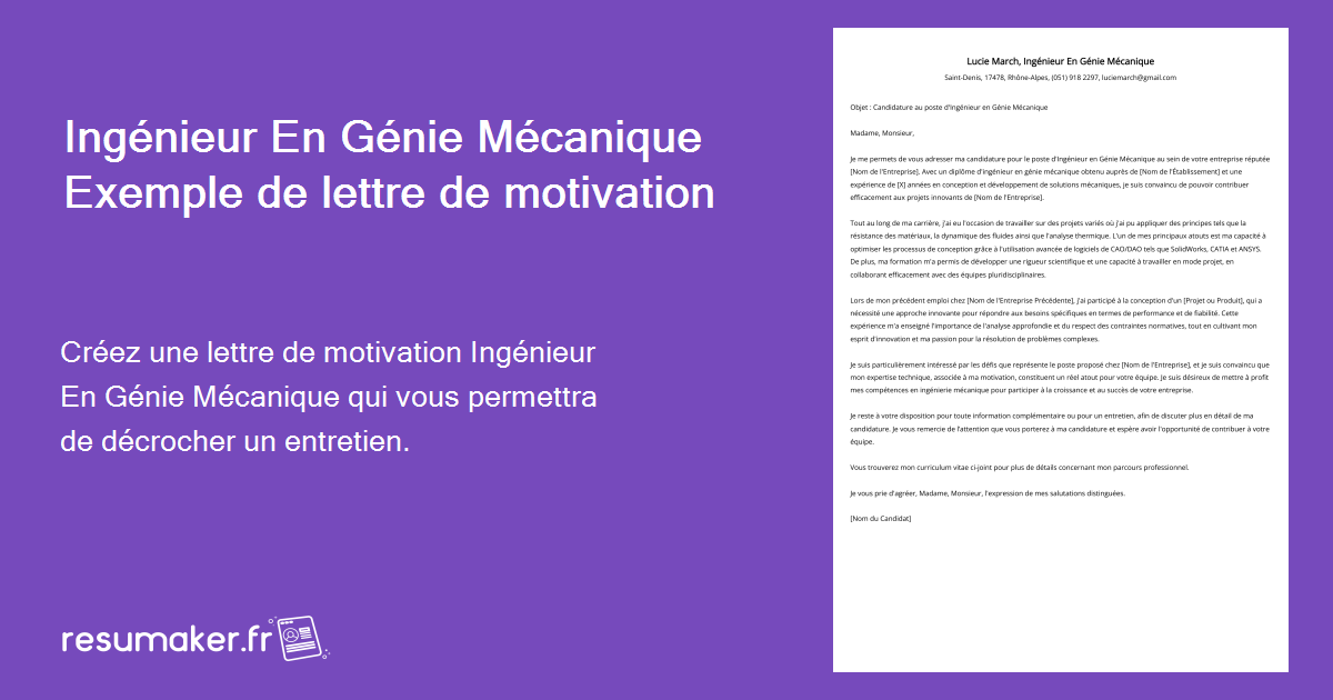 Lettre De Motivation Ing Nieur En G Nie M Canique Description Du