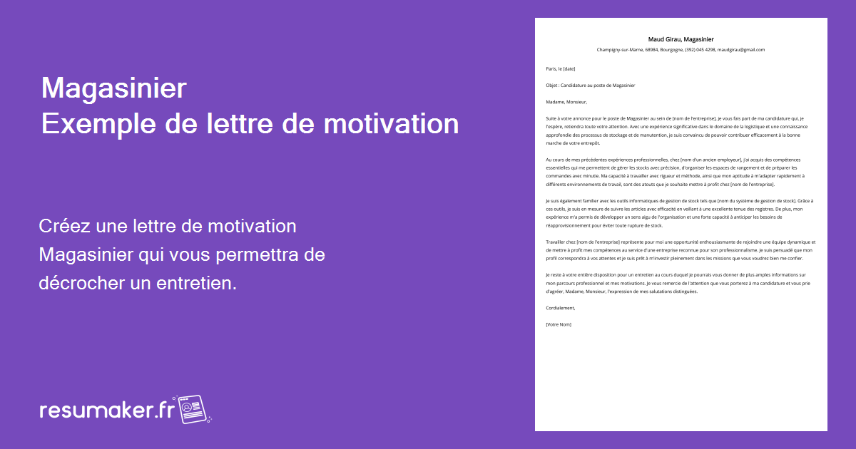 Magasinier Exemples De Lettres De Motivation Et Guide