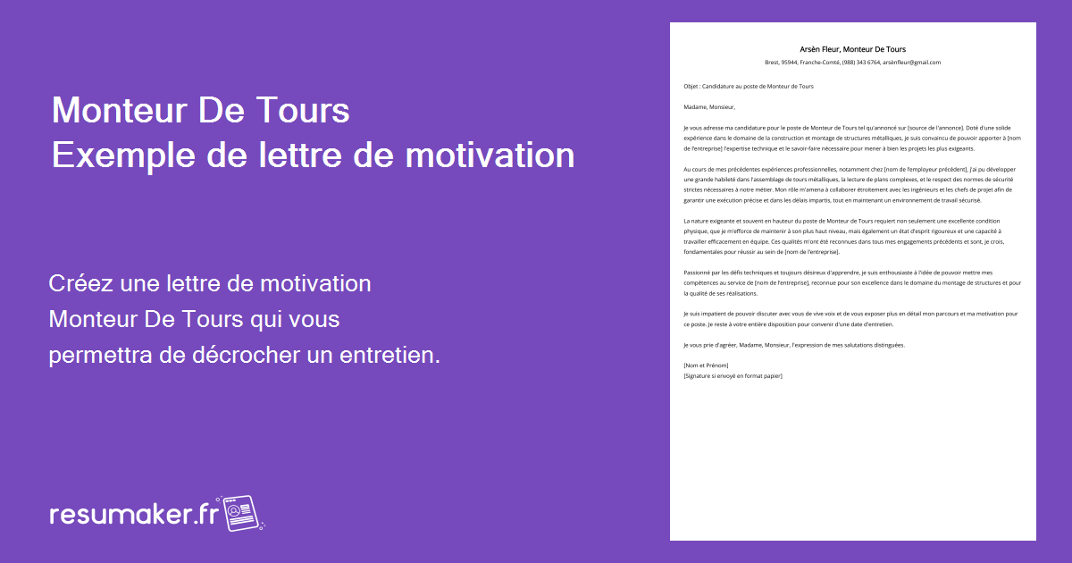 Monteur De Tours Exemples De Lettres De Motivation Mod Le Et Conseils